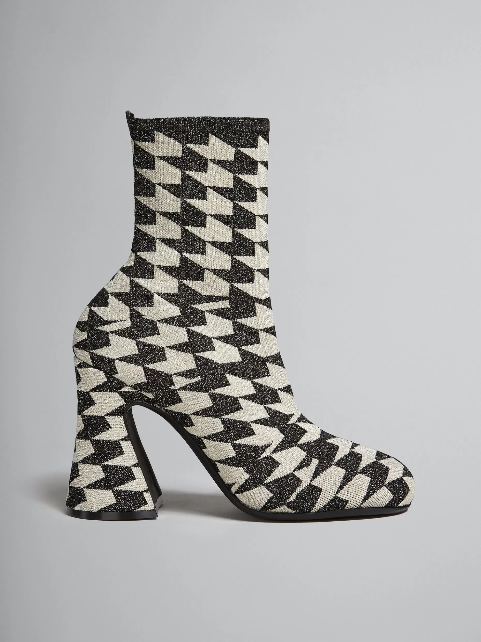 Women Marni Black And White Jacquard Lurex Ankle Boot