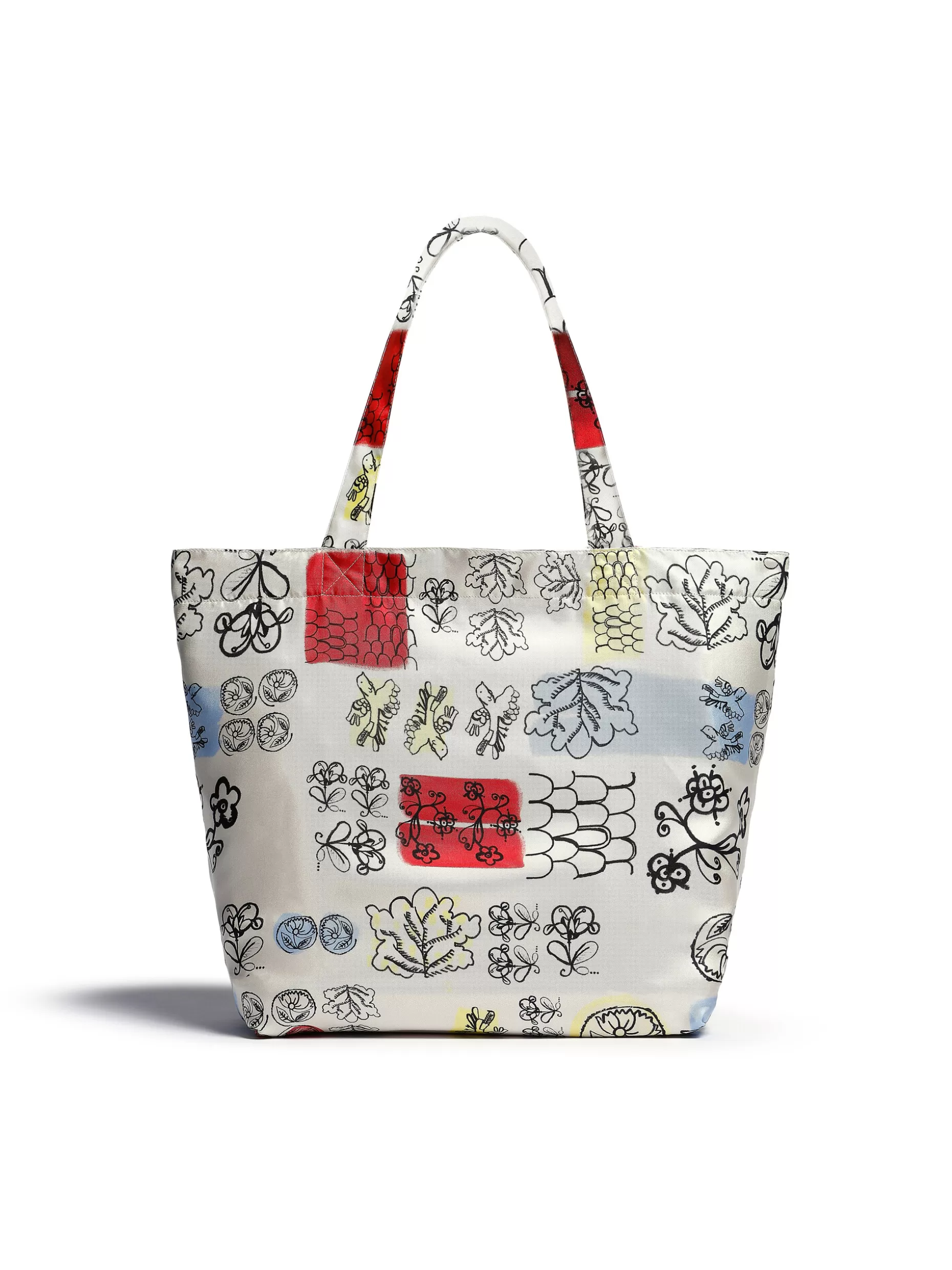 Women Marni Ivory White Silk Tote Bag With Archival Graphic Print
