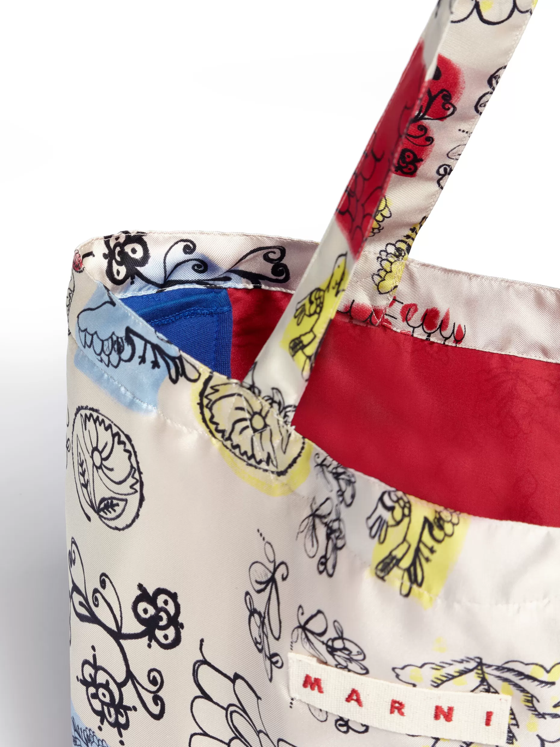 Women Marni Ivory White Silk Tote Bag With Archival Graphic Print