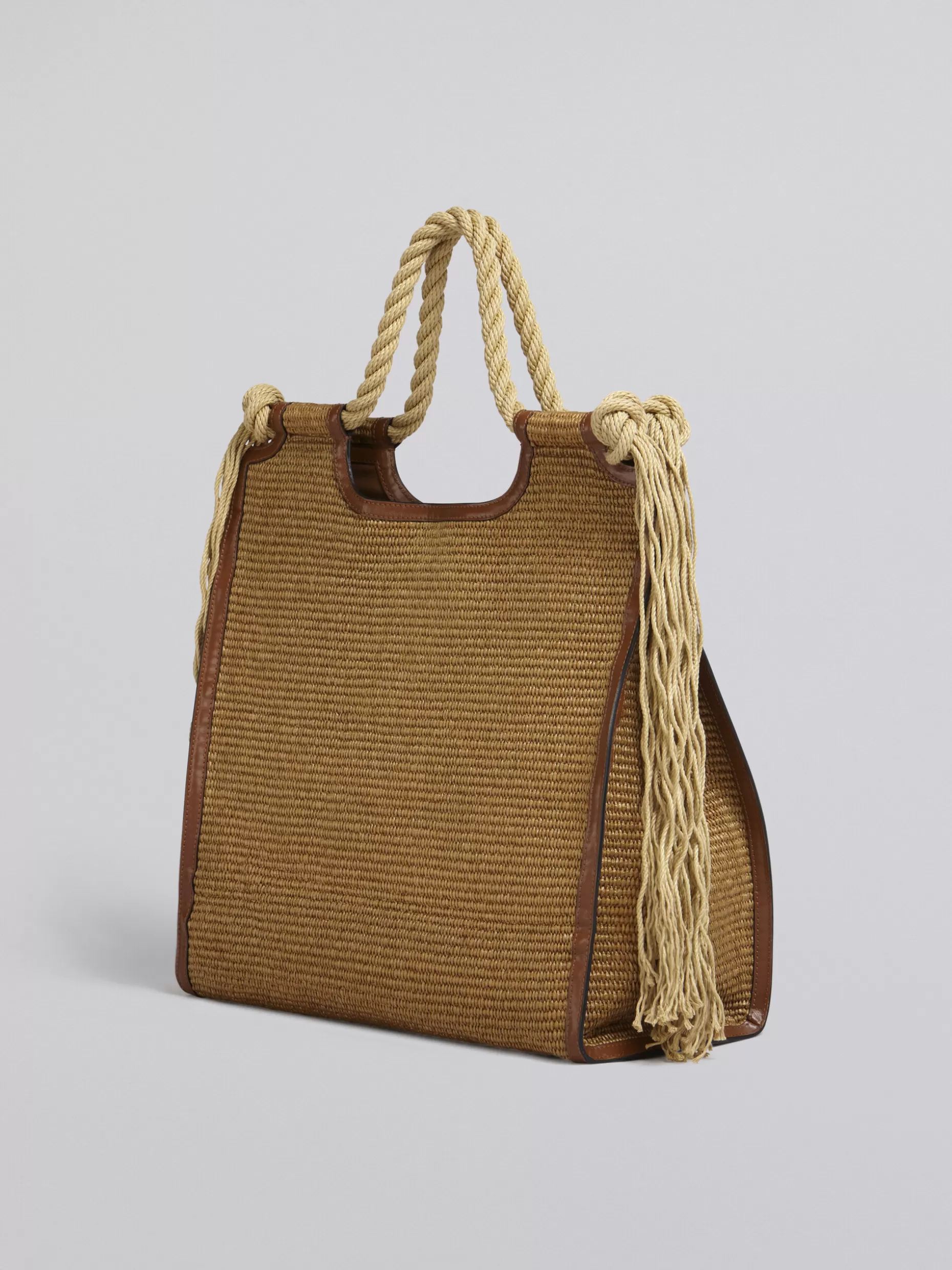 Women Marni Marcel Summer Bag In Brown Leather And Raffia With Rope Handles