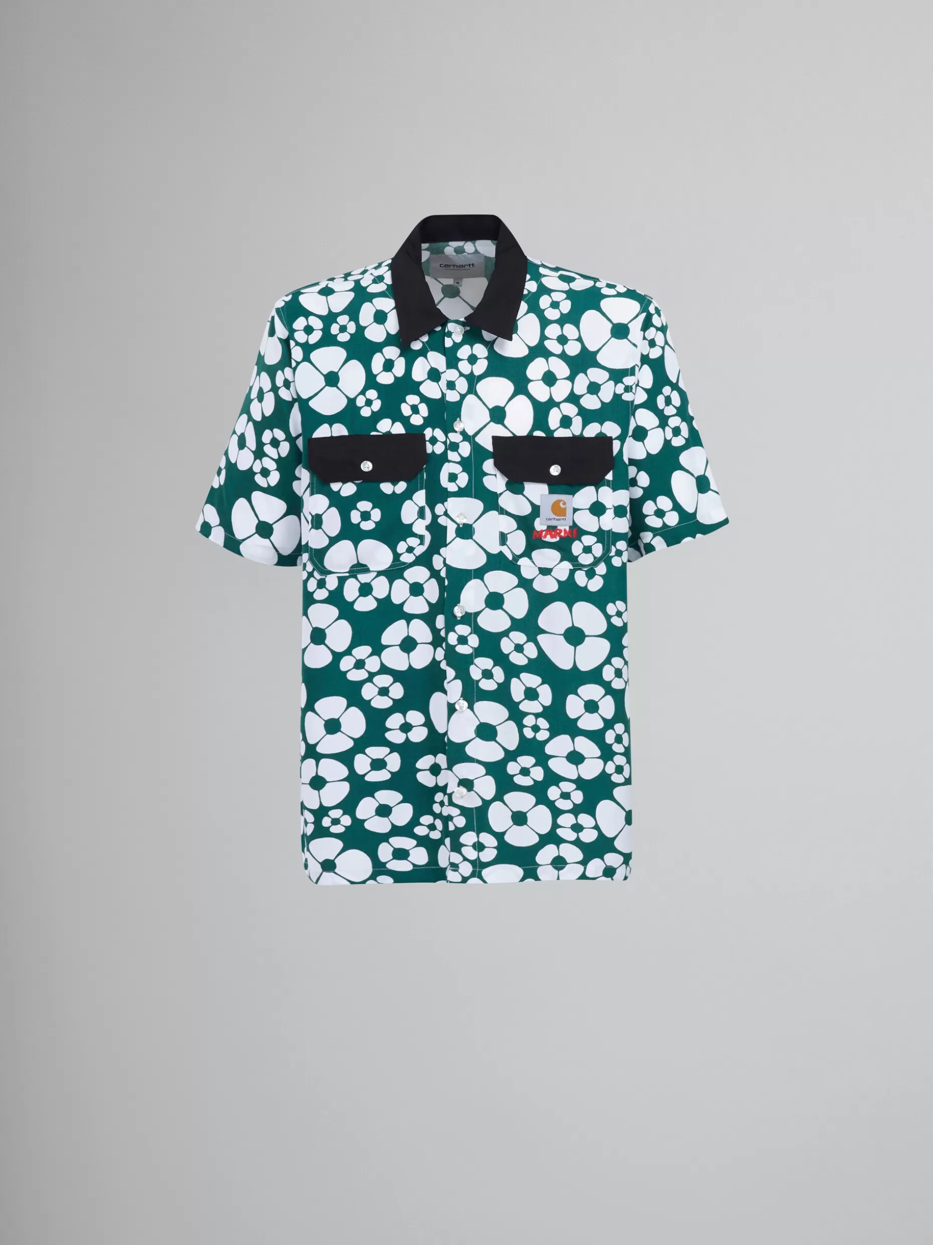 Men Marni X Carhartt Wip - Green Short-Sleeved Floral Shirt