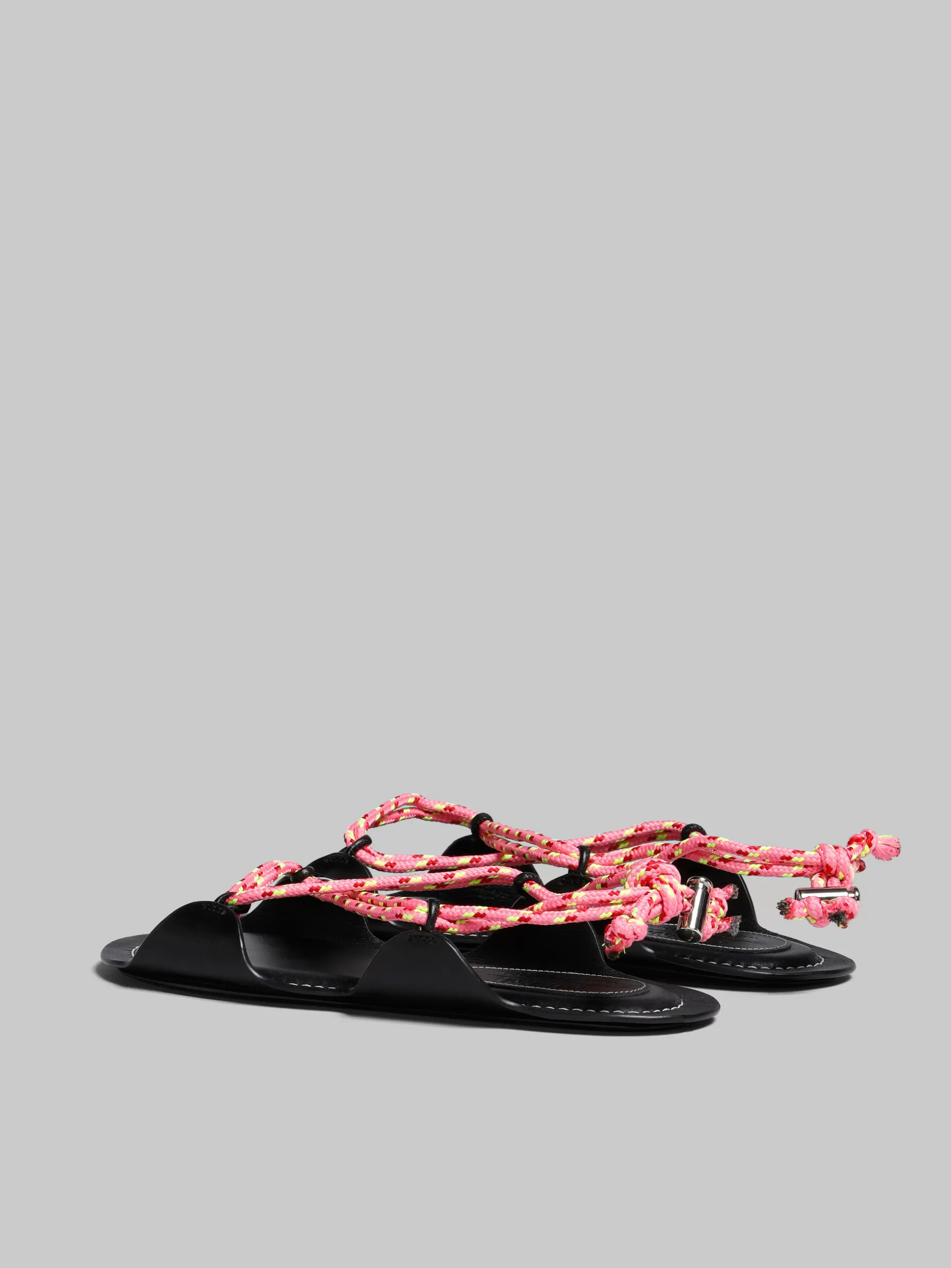 Women Marni X No Vacancy Inn - Black Leather Sandals With Multicolour Rope