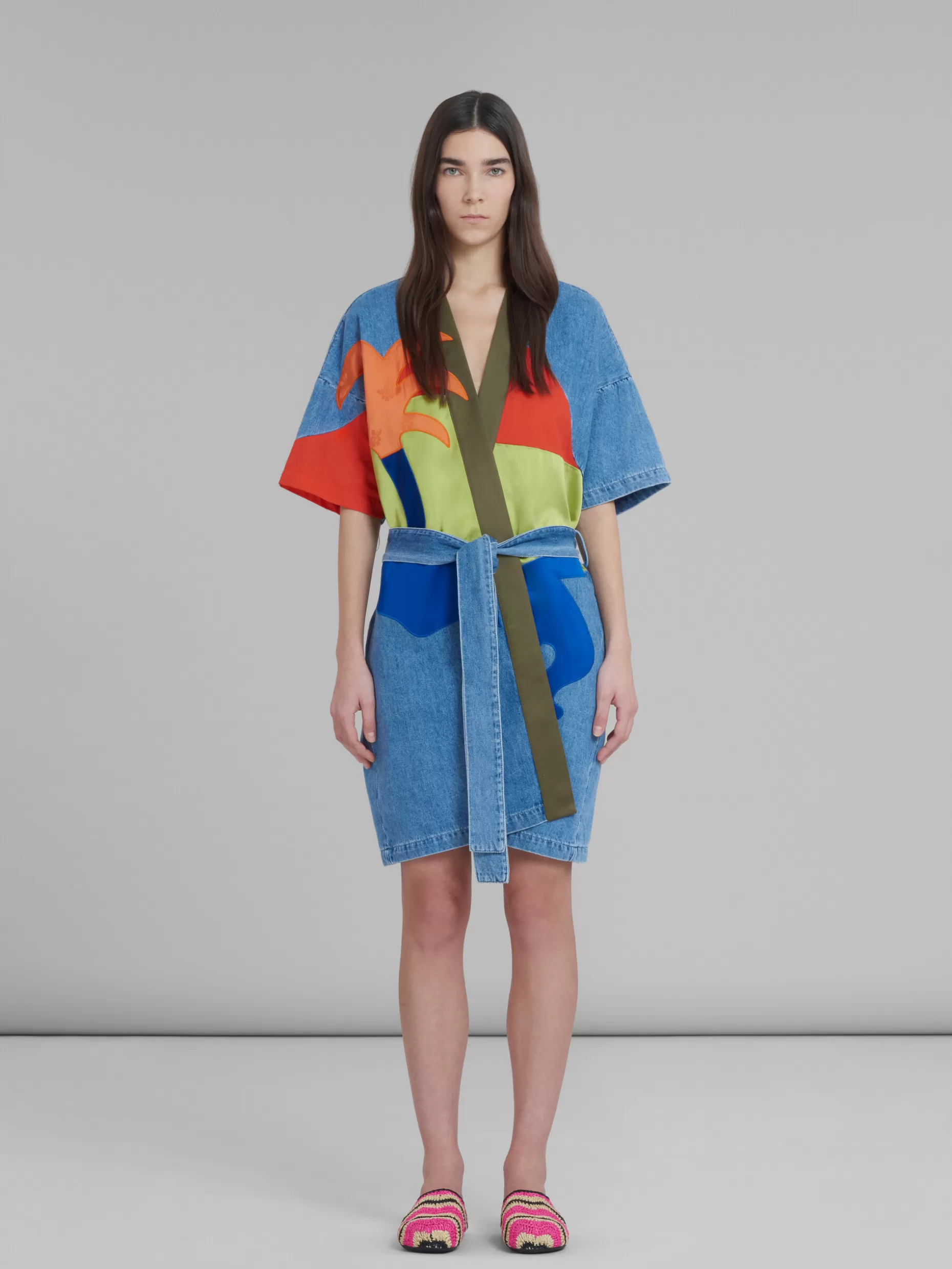 Women Marni X No Vacancy Inn - Blue Chambray Light Coat With Embroidery