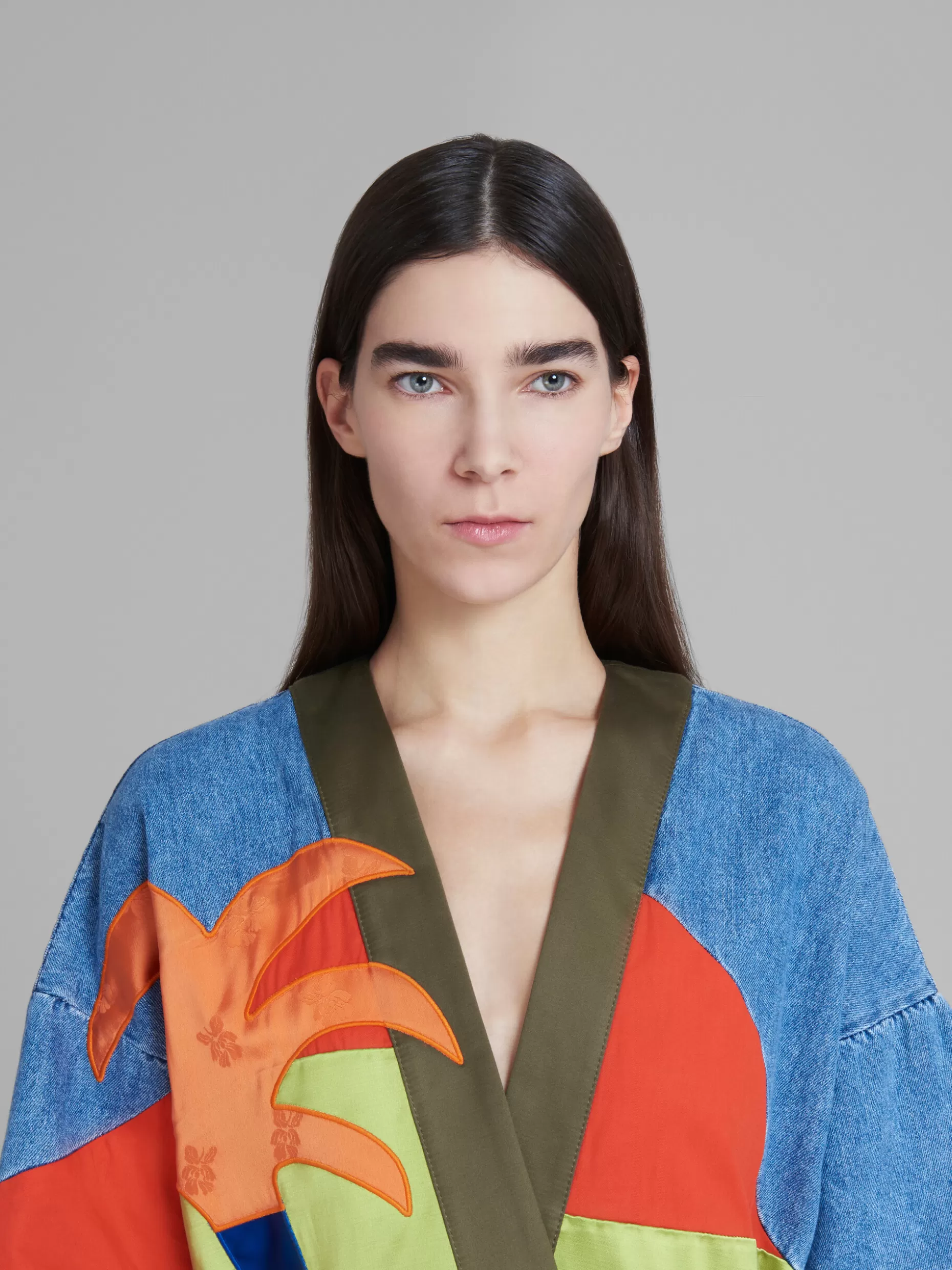 Women Marni X No Vacancy Inn - Blue Chambray Light Coat With Embroidery