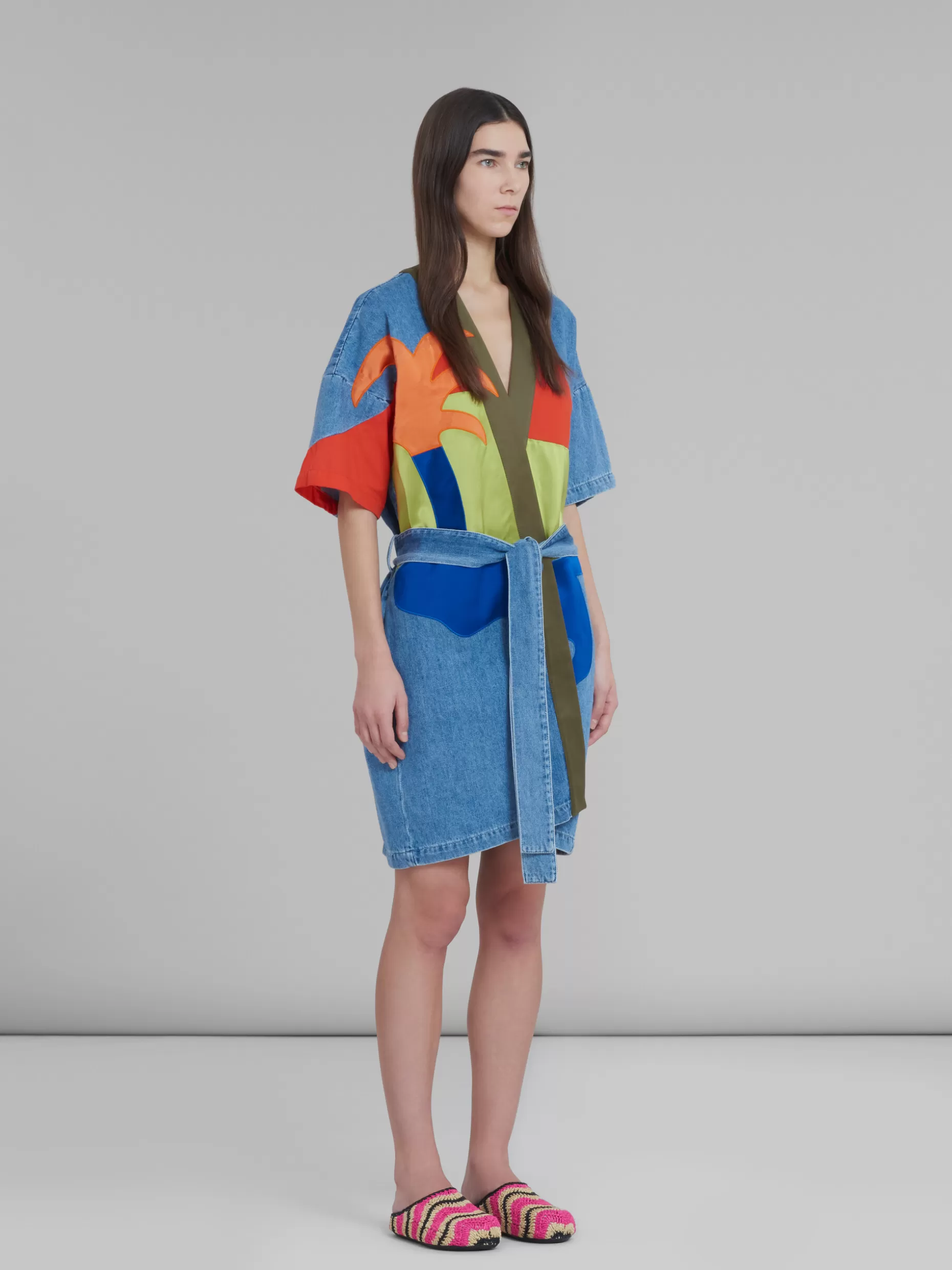 Women Marni X No Vacancy Inn - Blue Chambray Light Coat With Embroidery