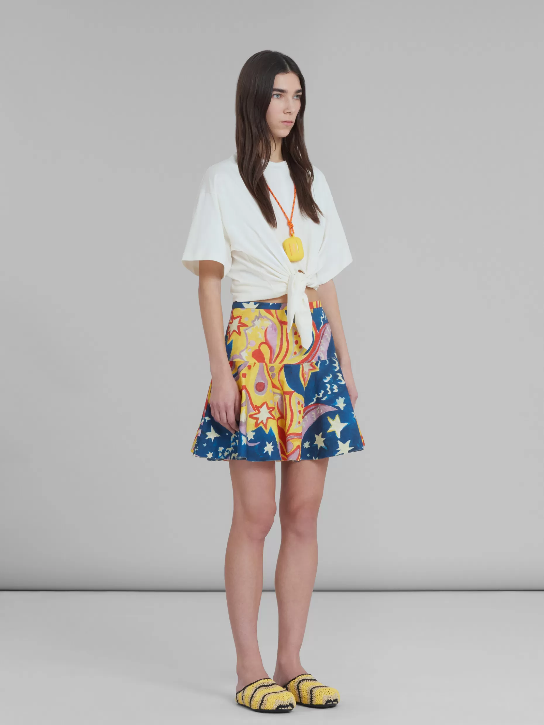 Women Marni X No Vacancy Inn - Cotton Flounce Skirt With Galactic Paradise Print