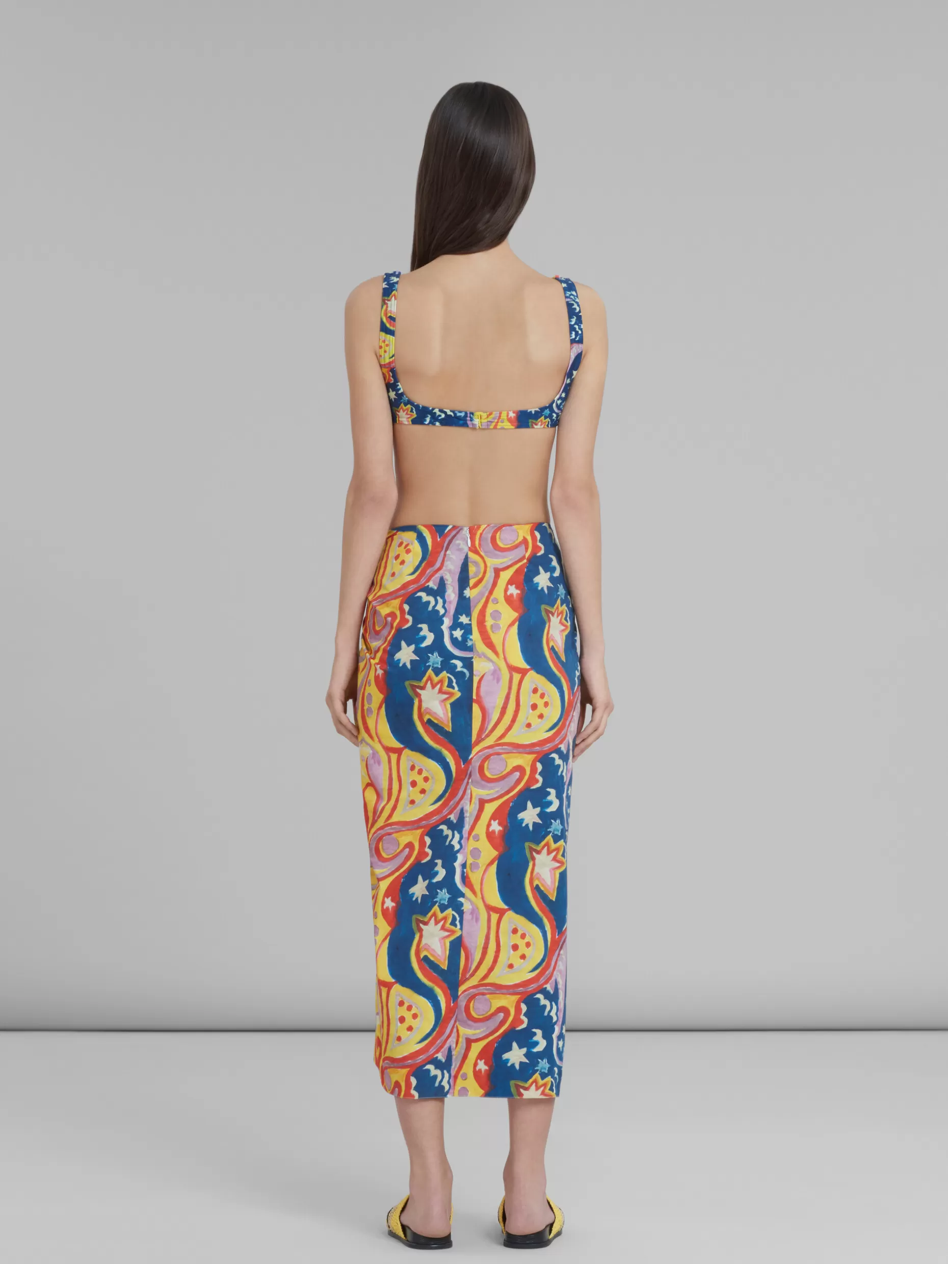 Women Marni X No Vacancy Inn - Cotton Midi Skirt With Galactic Paradise Print