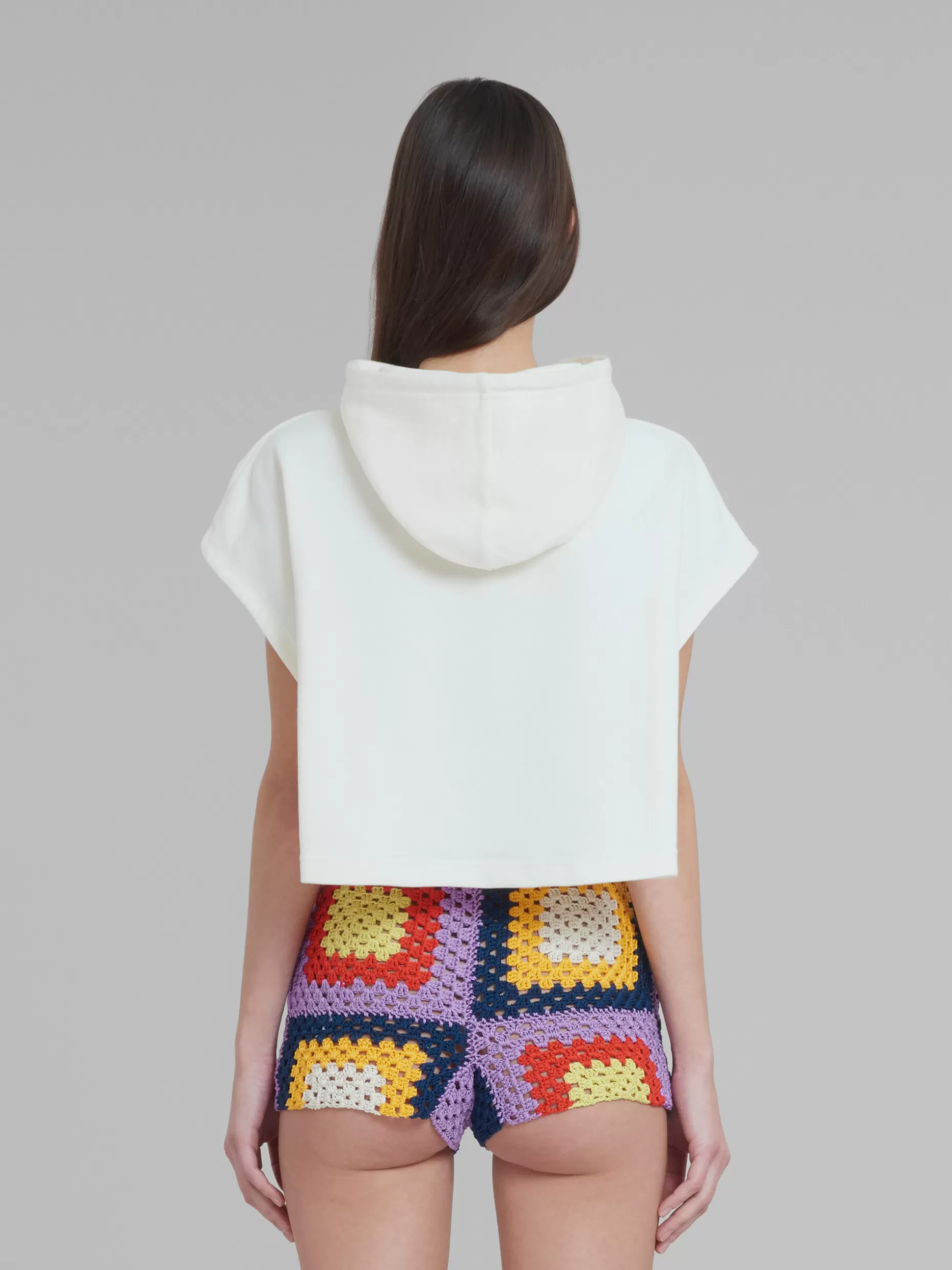 Women Marni X No Vacancy Inn - Cropped White Sweatshirt In Bio Cotton Jersey With Snake Logo Print