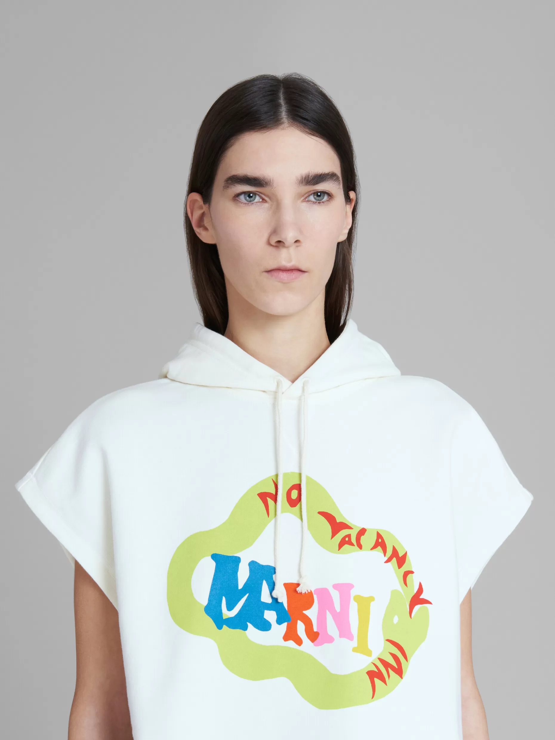 Women Marni X No Vacancy Inn - Cropped White Sweatshirt In Bio Cotton Jersey With Snake Logo Print