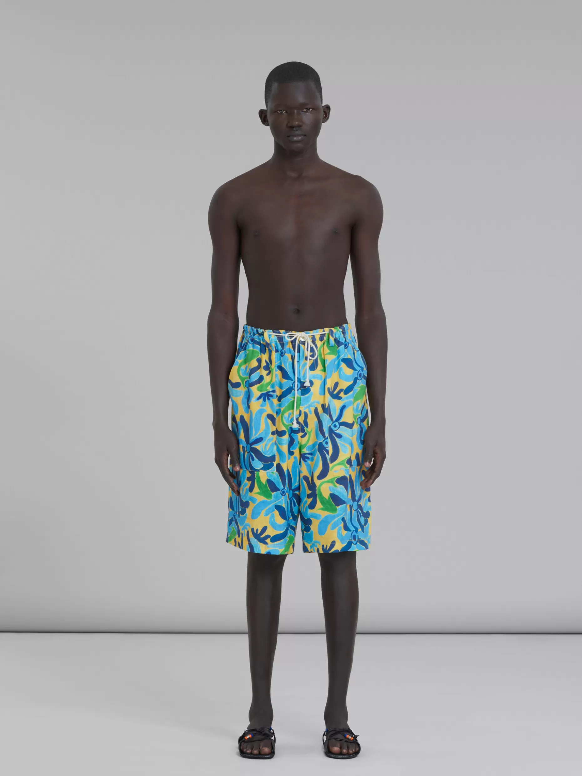 Men Marni X No Vacancy Inn - Gauze Shorts With Chippy Fishes Print