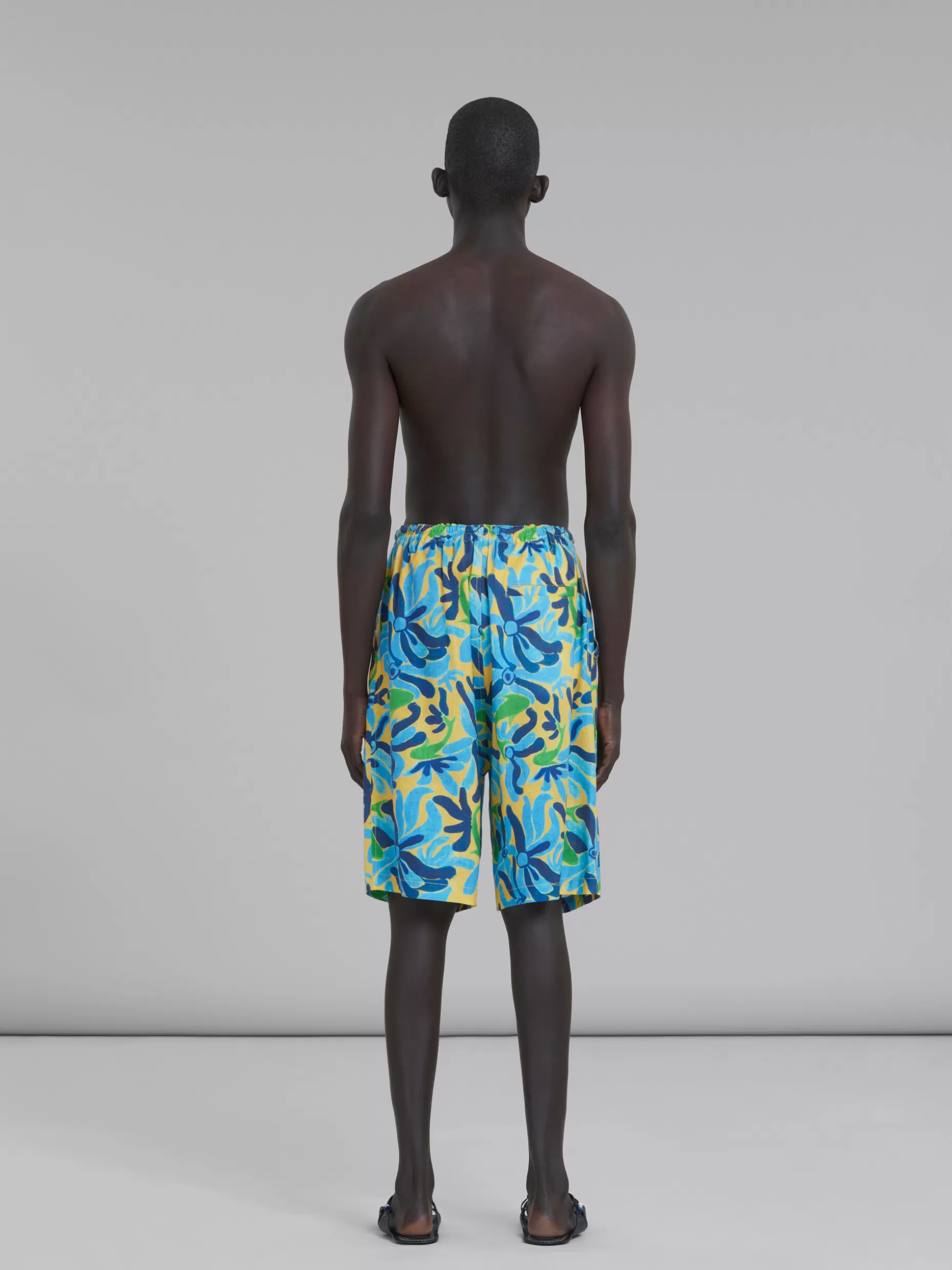 Men Marni X No Vacancy Inn - Gauze Shorts With Chippy Fishes Print
