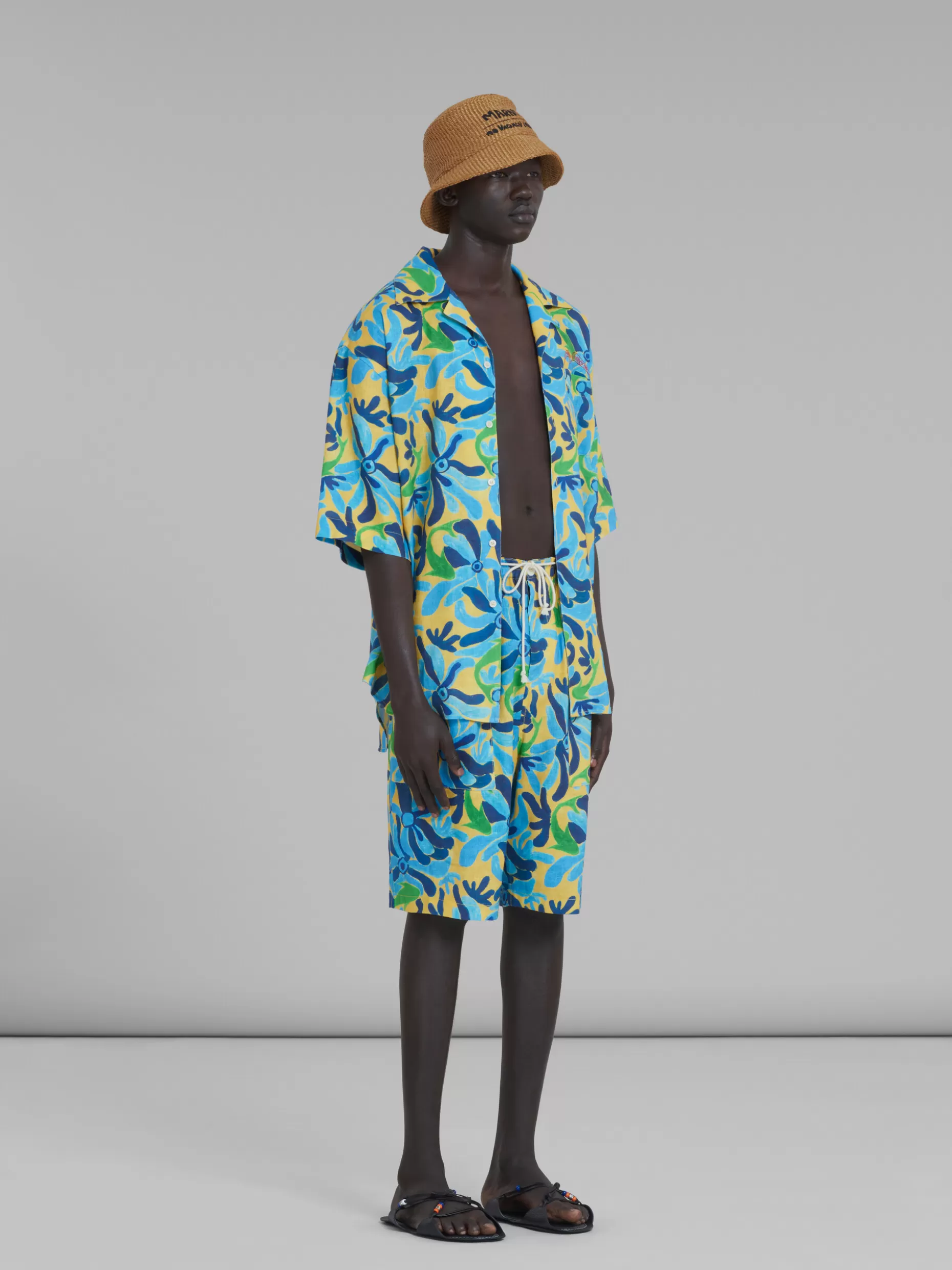 Men Marni X No Vacancy Inn - Gauze Shorts With Chippy Fishes Print