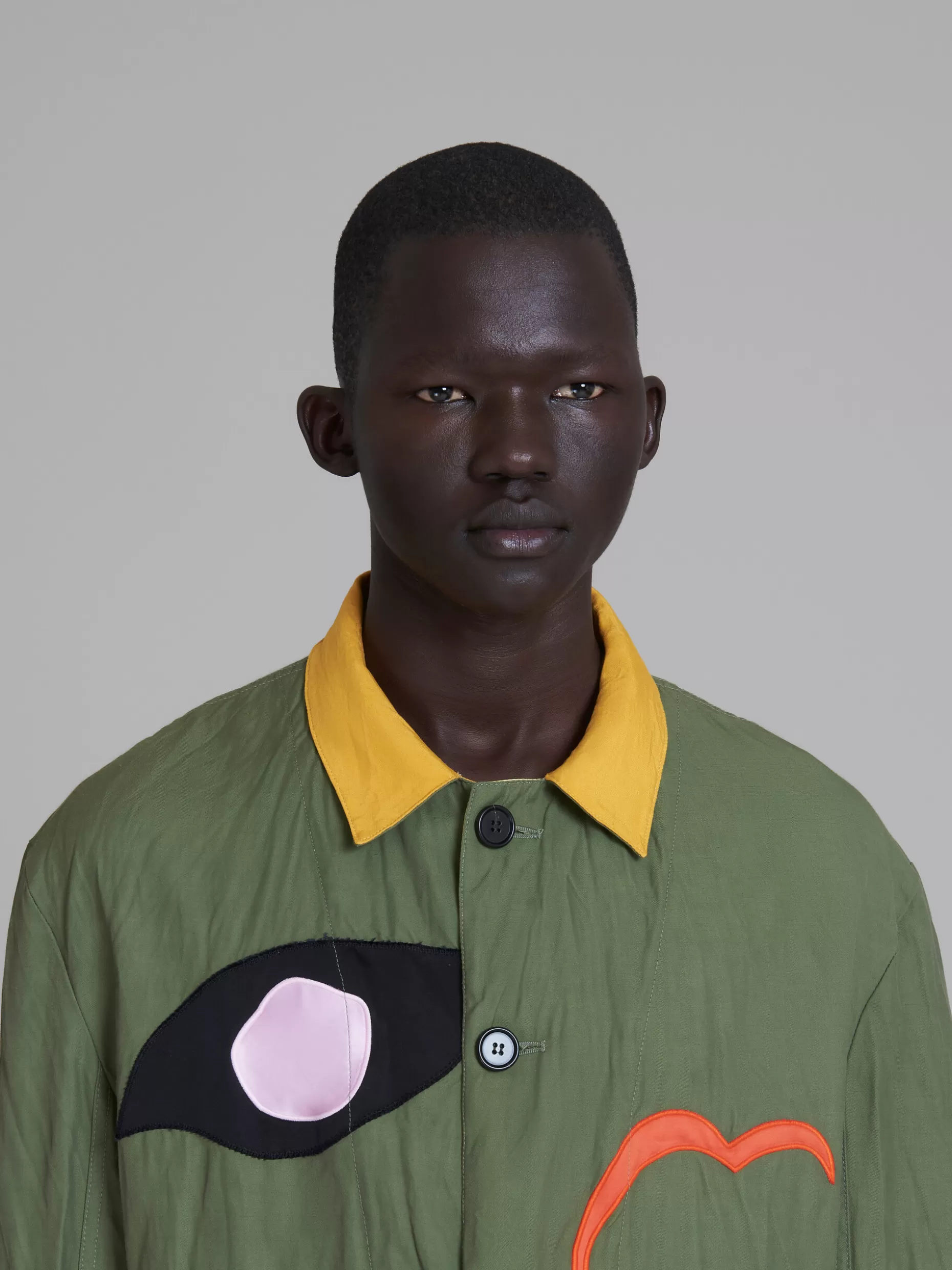 Men Marni X No Vacancy Inn - Green Gabardine Jacket With Embroidered Patches