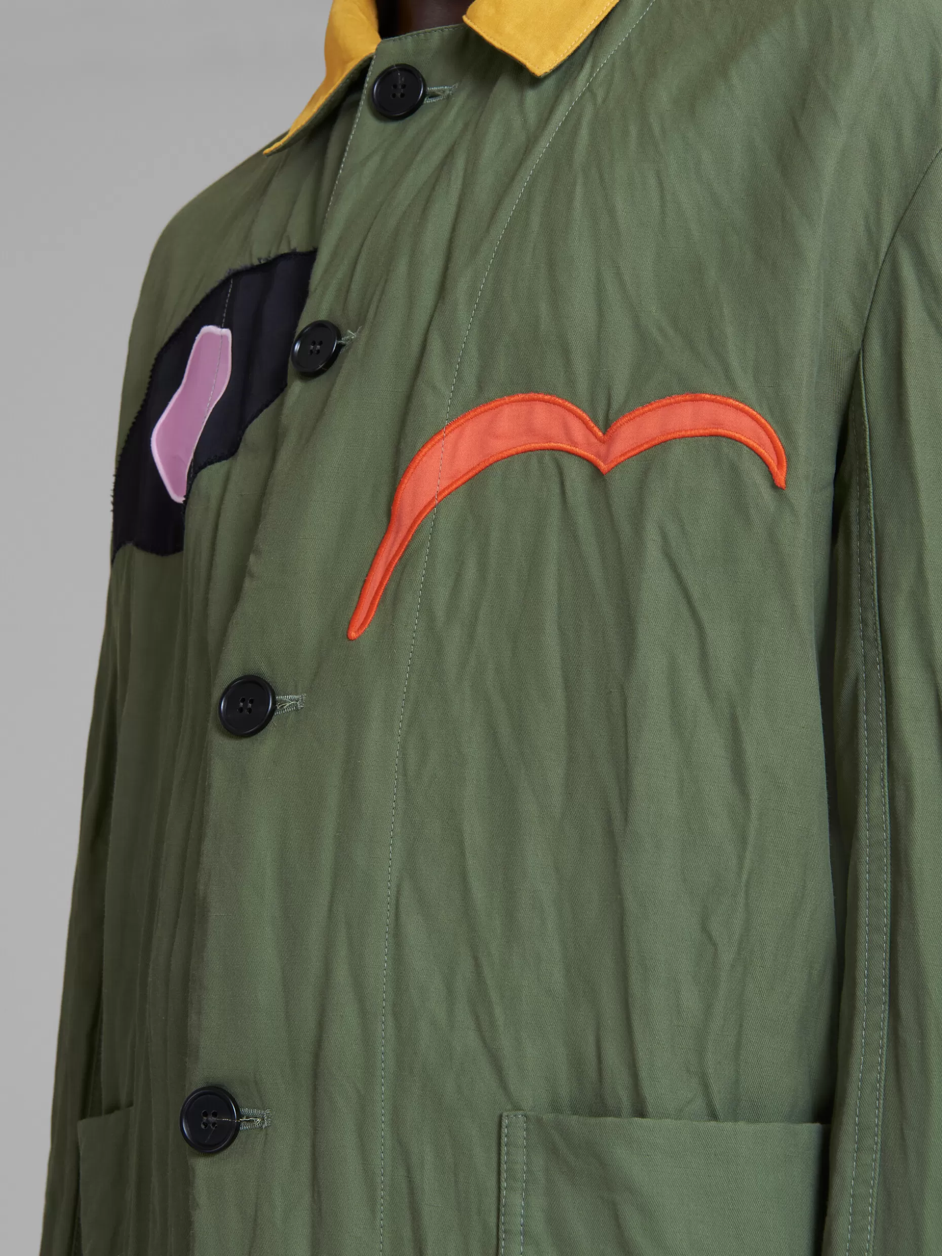Men Marni X No Vacancy Inn - Green Gabardine Jacket With Embroidered Patches