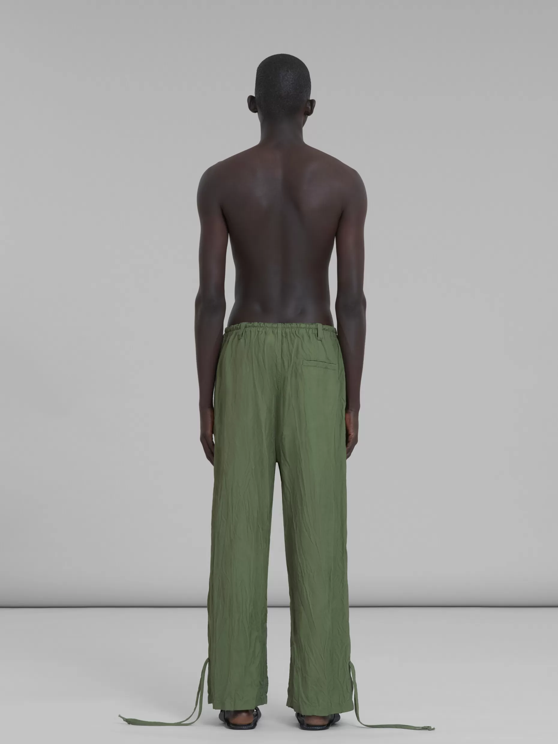 Men Marni X No Vacancy Inn - Green Gabardine Pants With Embroidery
