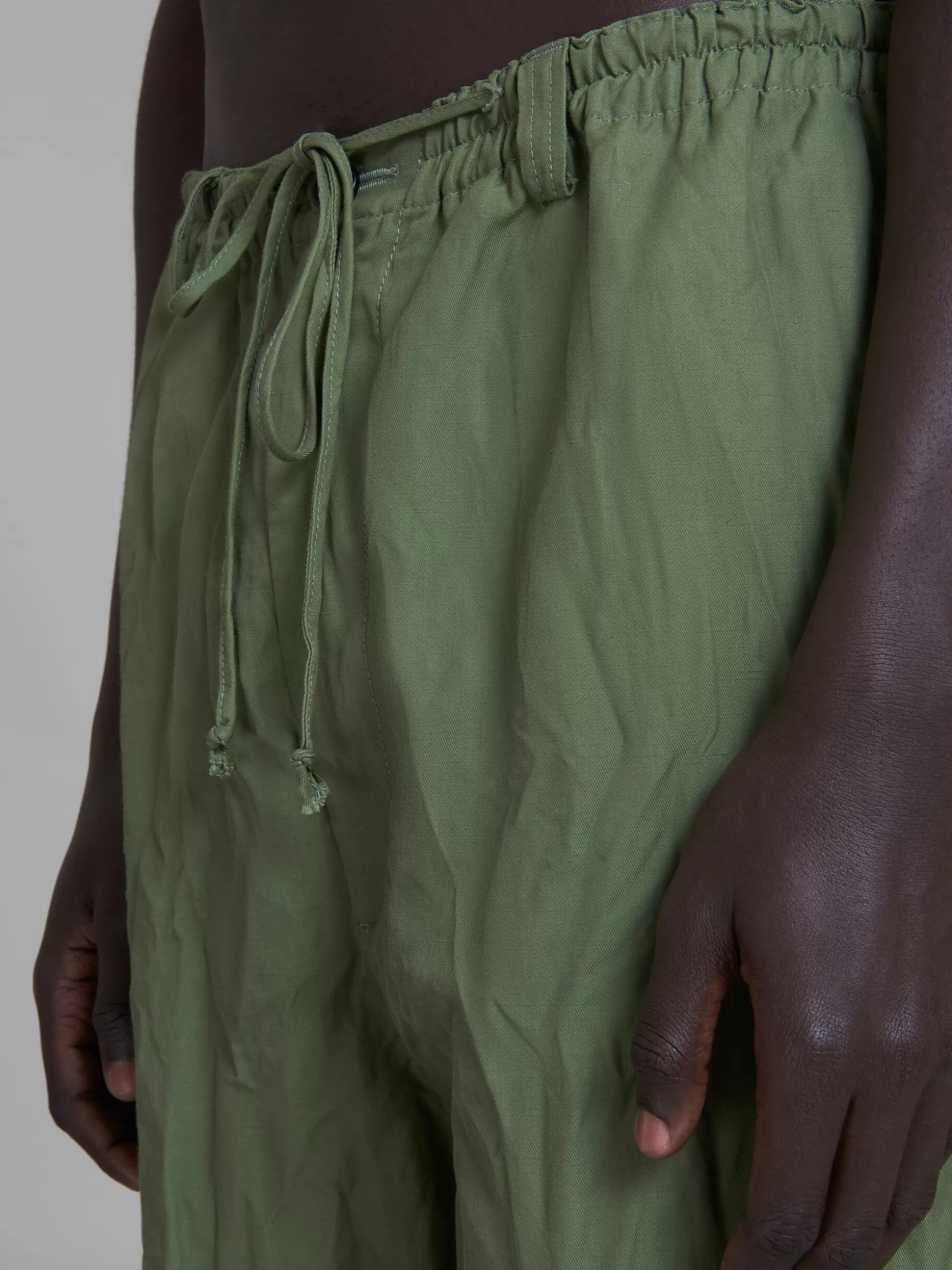 Men Marni X No Vacancy Inn - Green Gabardine Pants With Embroidery