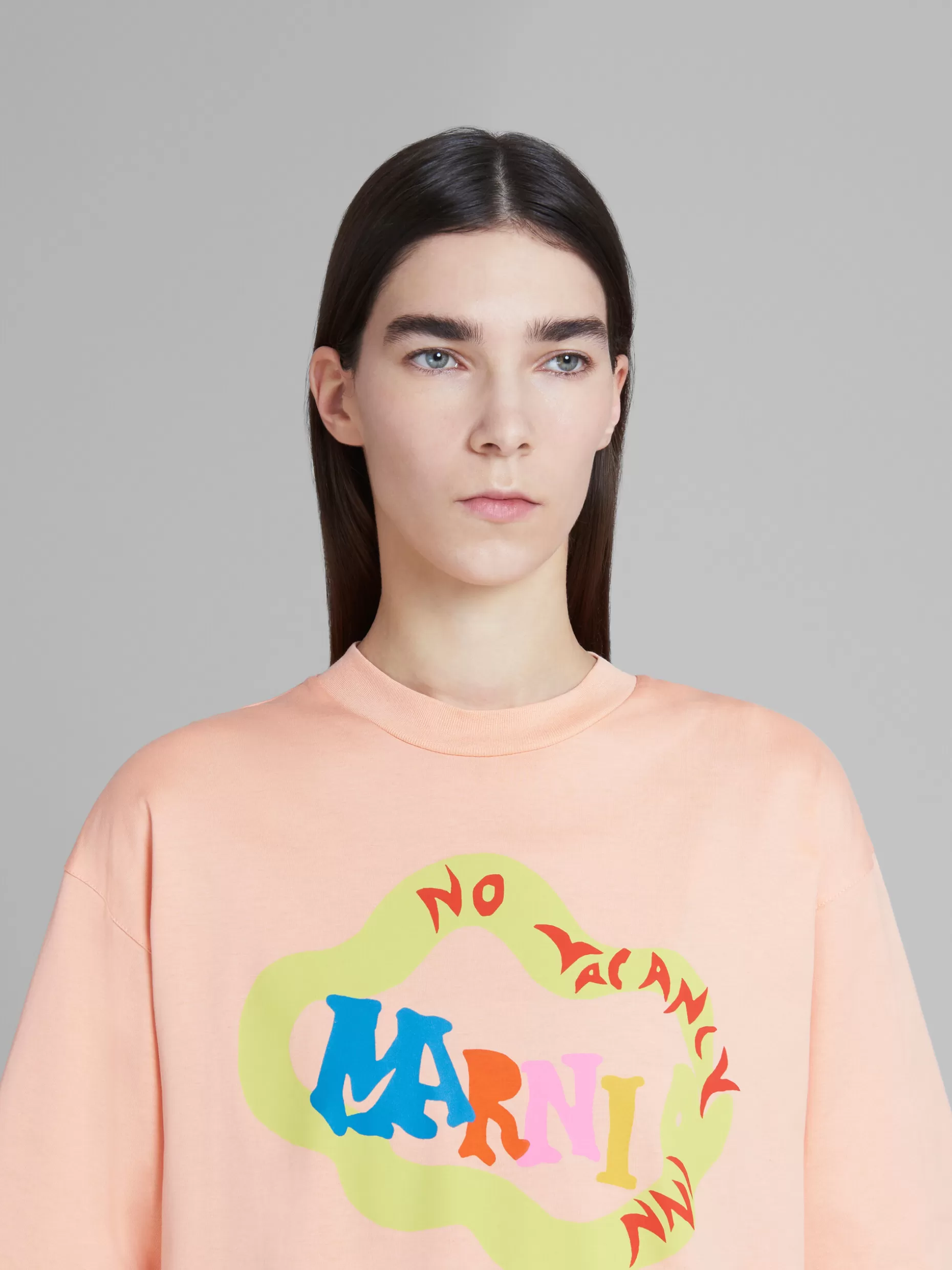 Women Marni X No Vacancy Inn - Light Peach T-Shirt In Bio Cotton Jersey With Snake Logo Print