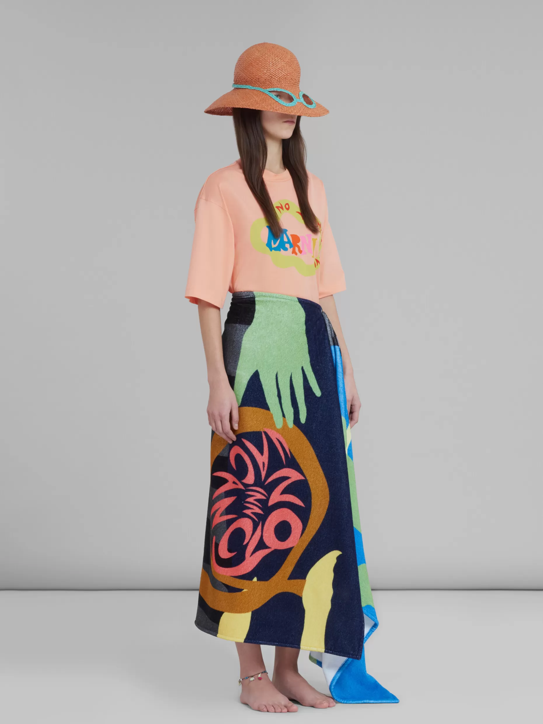 Women Marni X No Vacancy Inn - Light Peach T-Shirt In Bio Cotton Jersey With Snake Logo Print