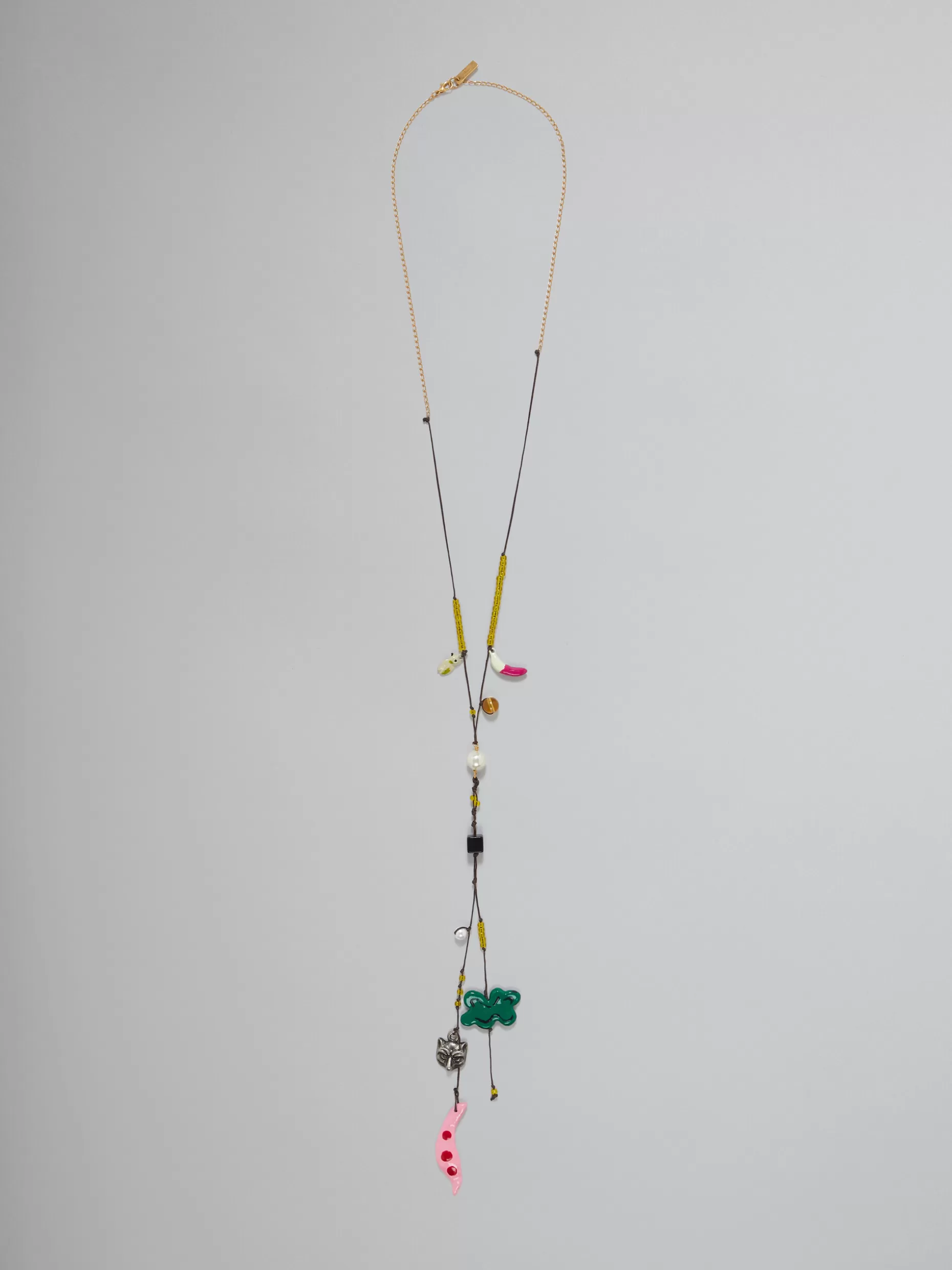 Women Marni X No Vacancy Inn - Long Necklace With Green Pink And Yellow Pendants