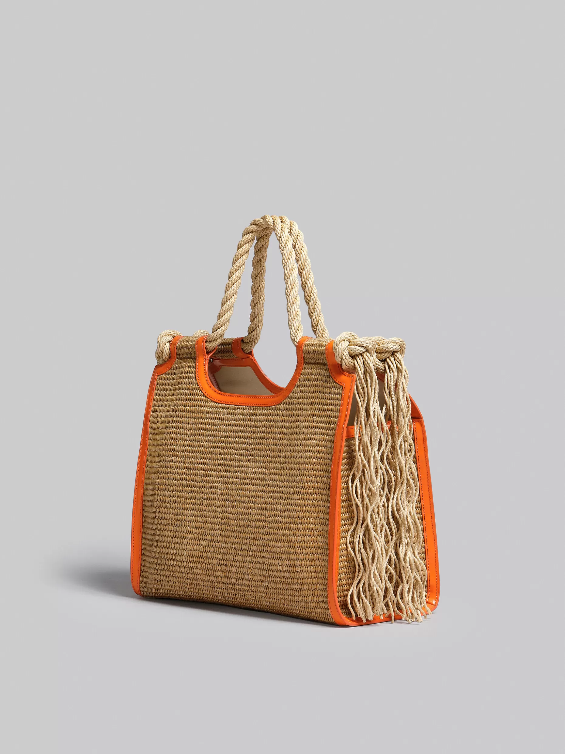 Women Marni X No Vacancy Inn - Marcel Tote Bag In Raffia With Orange Trims