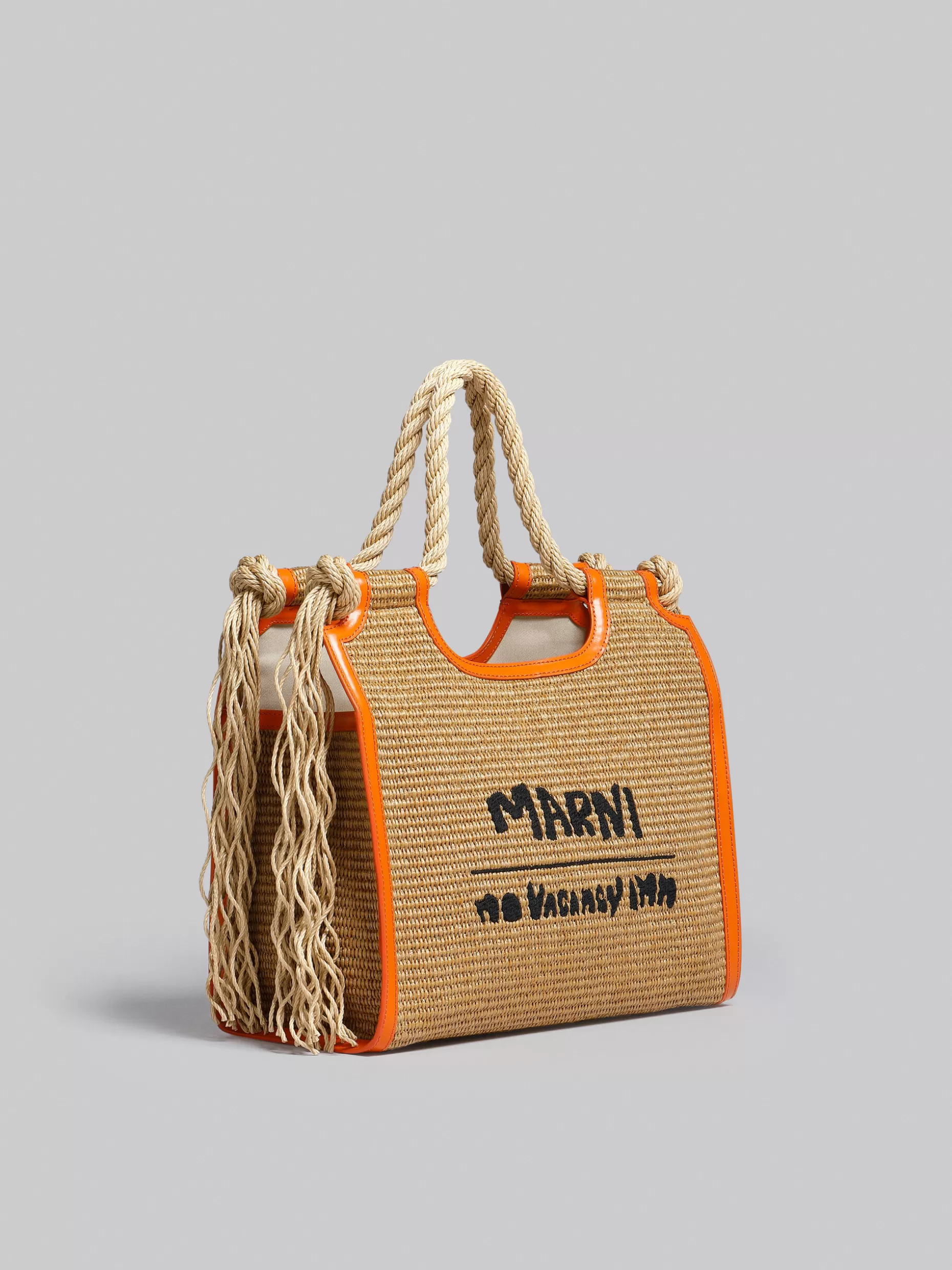 Women Marni X No Vacancy Inn - Marcel Tote Bag In Raffia With Orange Trims