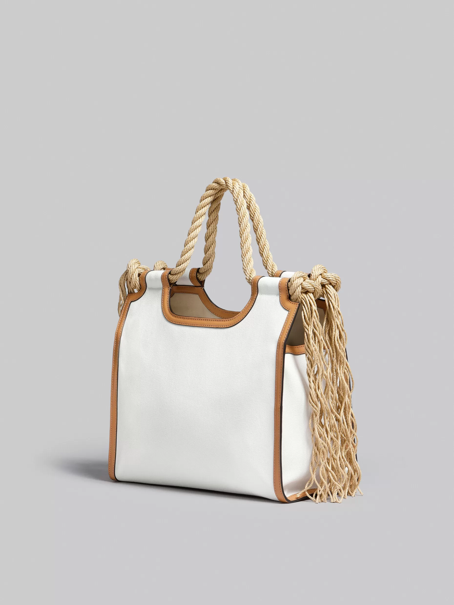 Women Marni X No Vacancy Inn - Marcel Tote Bag In White Canvas With Beige Trims