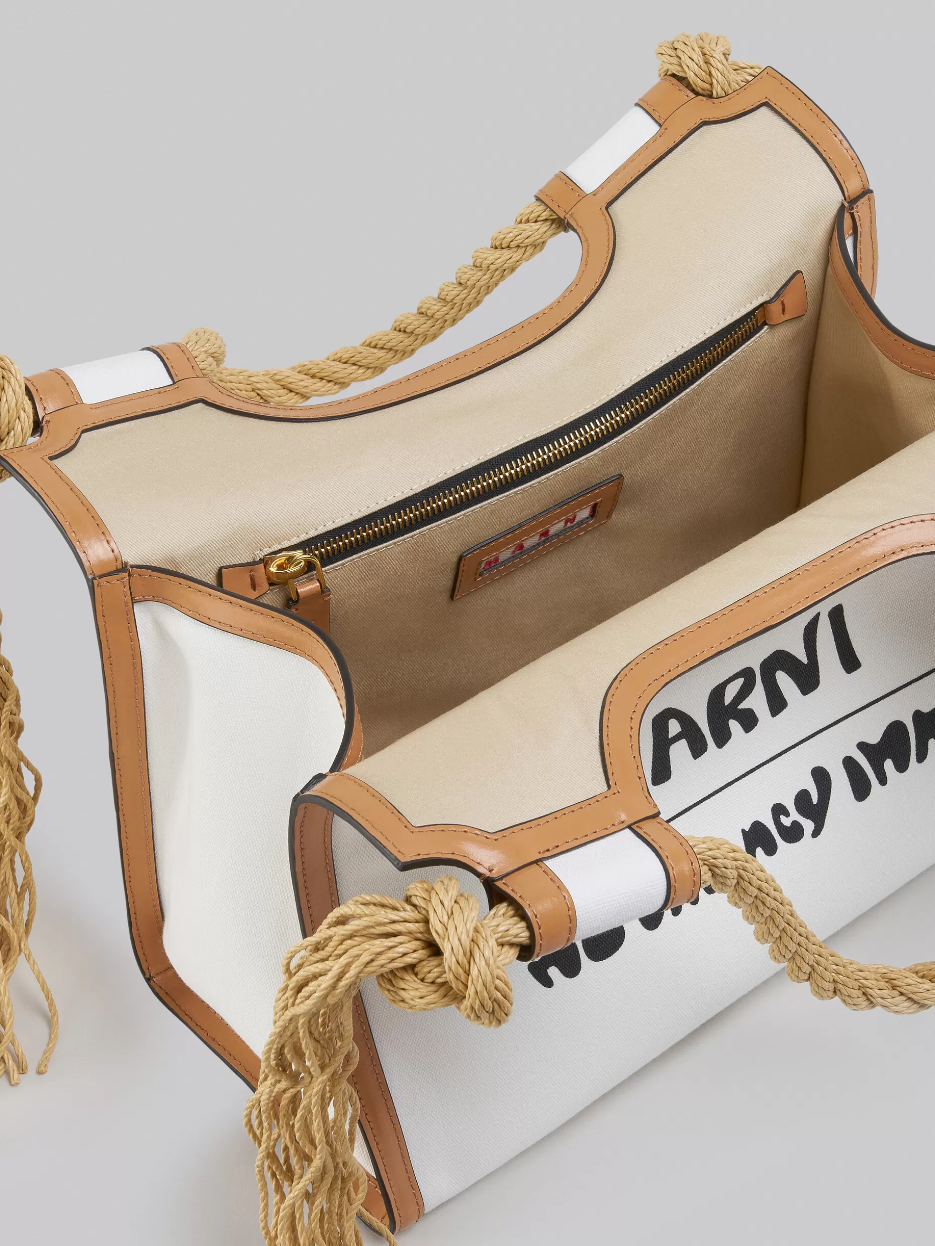 Women Marni X No Vacancy Inn - Marcel Tote Bag In White Canvas With Beige Trims