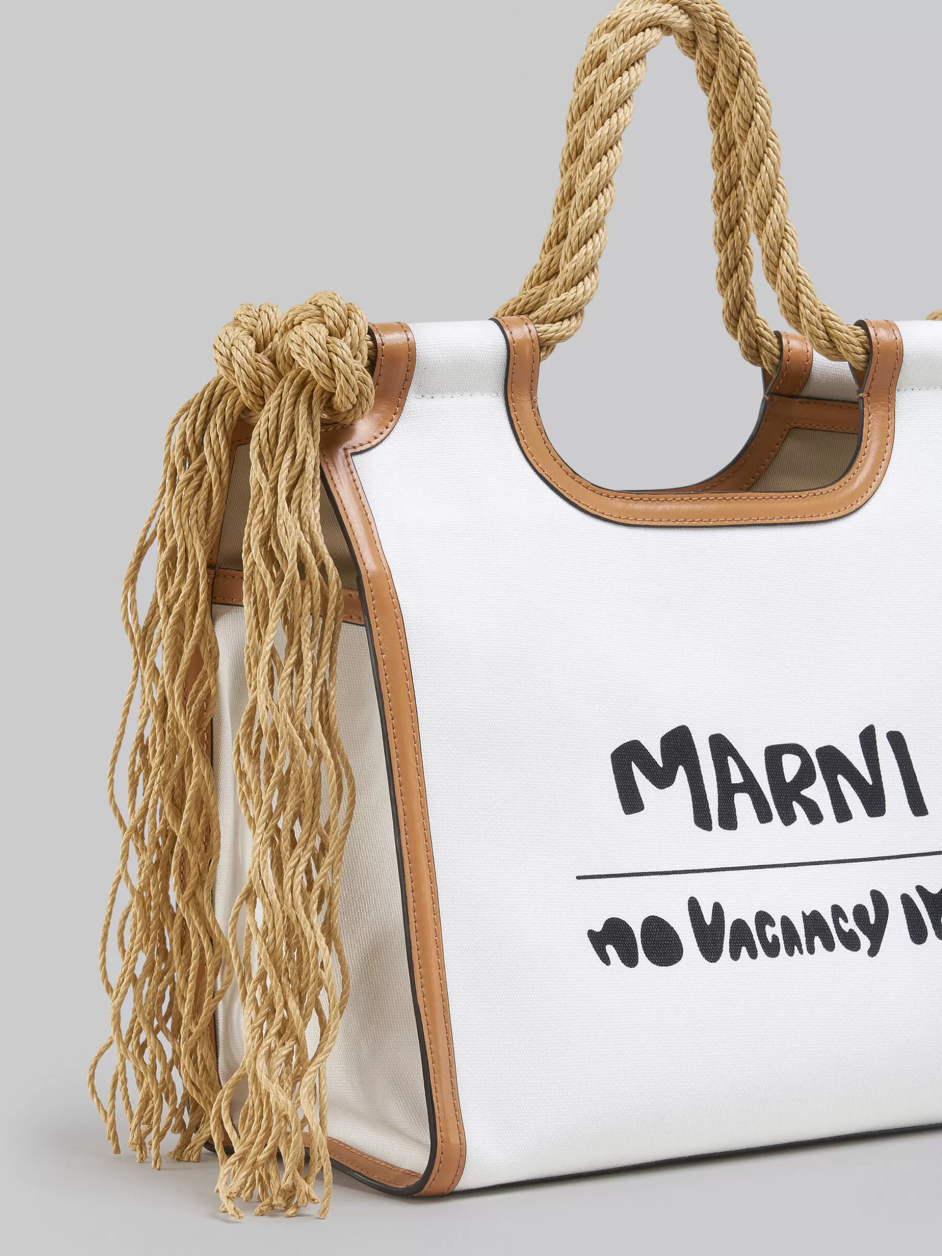 Women Marni X No Vacancy Inn - Marcel Tote Bag In White Canvas With Beige Trims