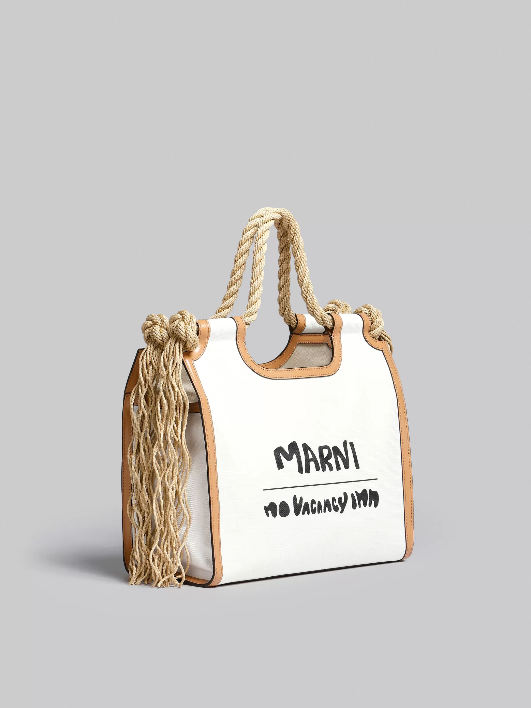 Women Marni X No Vacancy Inn - Marcel Tote Bag In White Canvas With Beige Trims