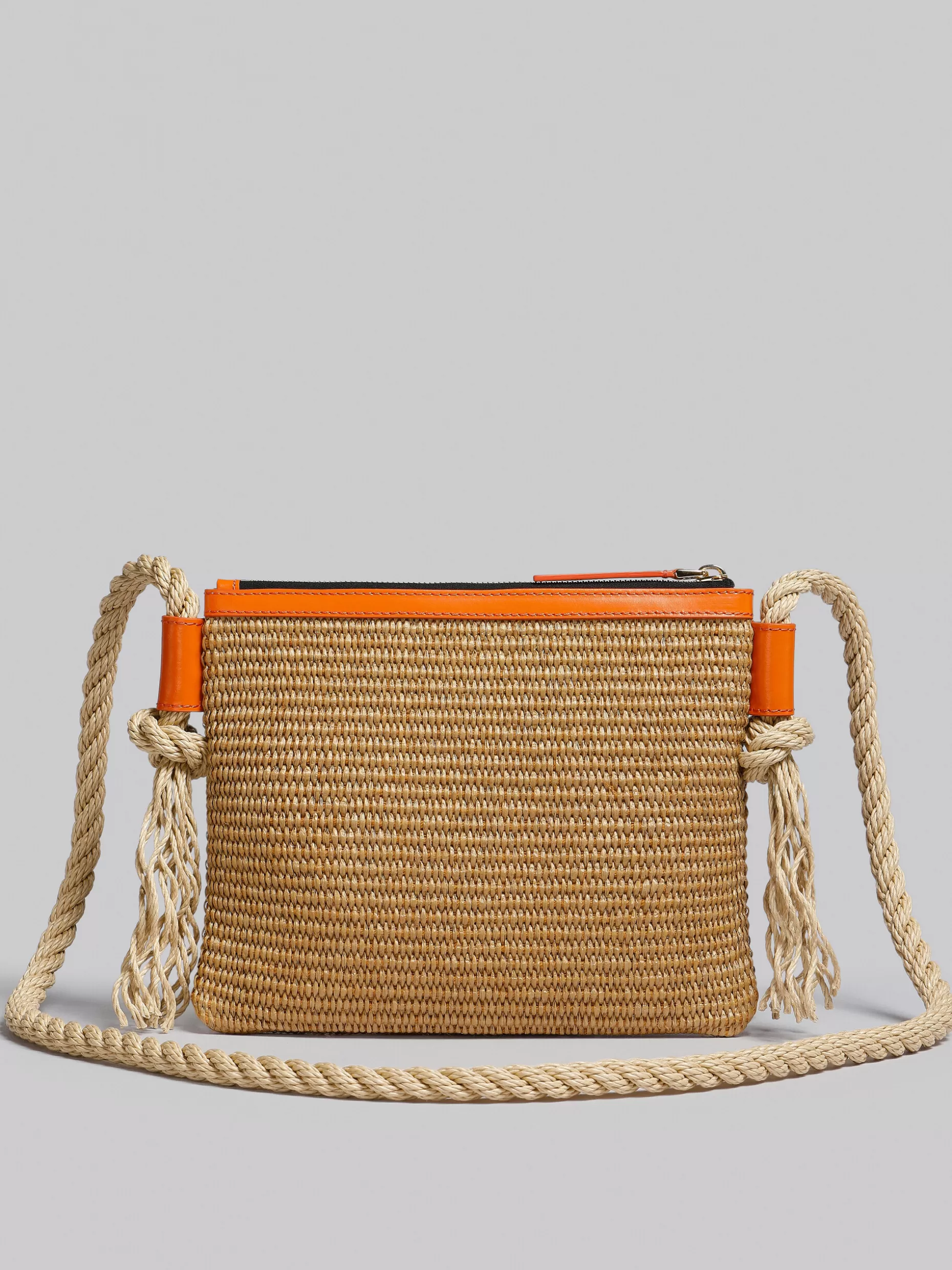 Women Marni X No Vacancy Inn - Marcel Zip Pochette In Raffia With Orange Trims