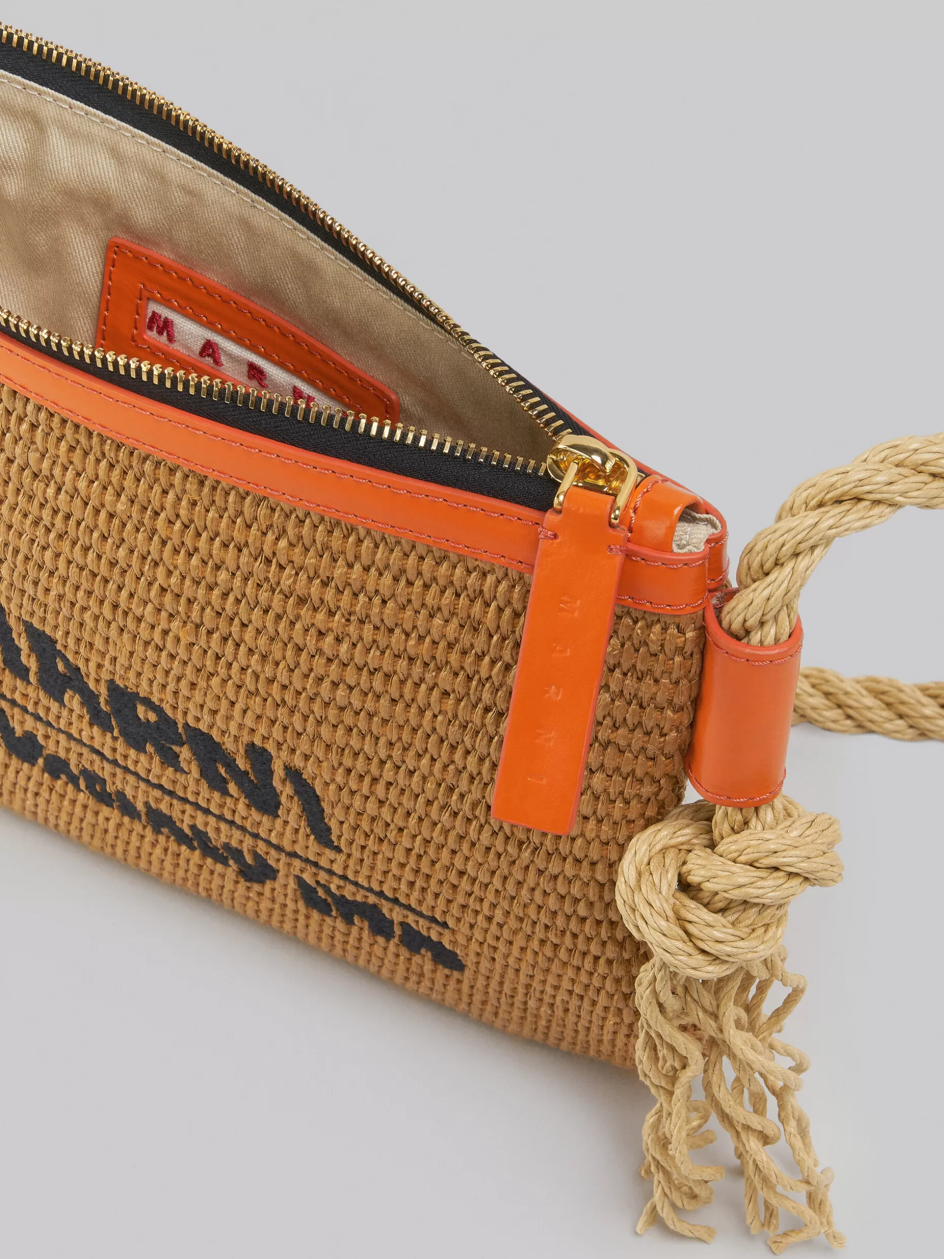 Women Marni X No Vacancy Inn - Marcel Zip Pochette In Raffia With Orange Trims