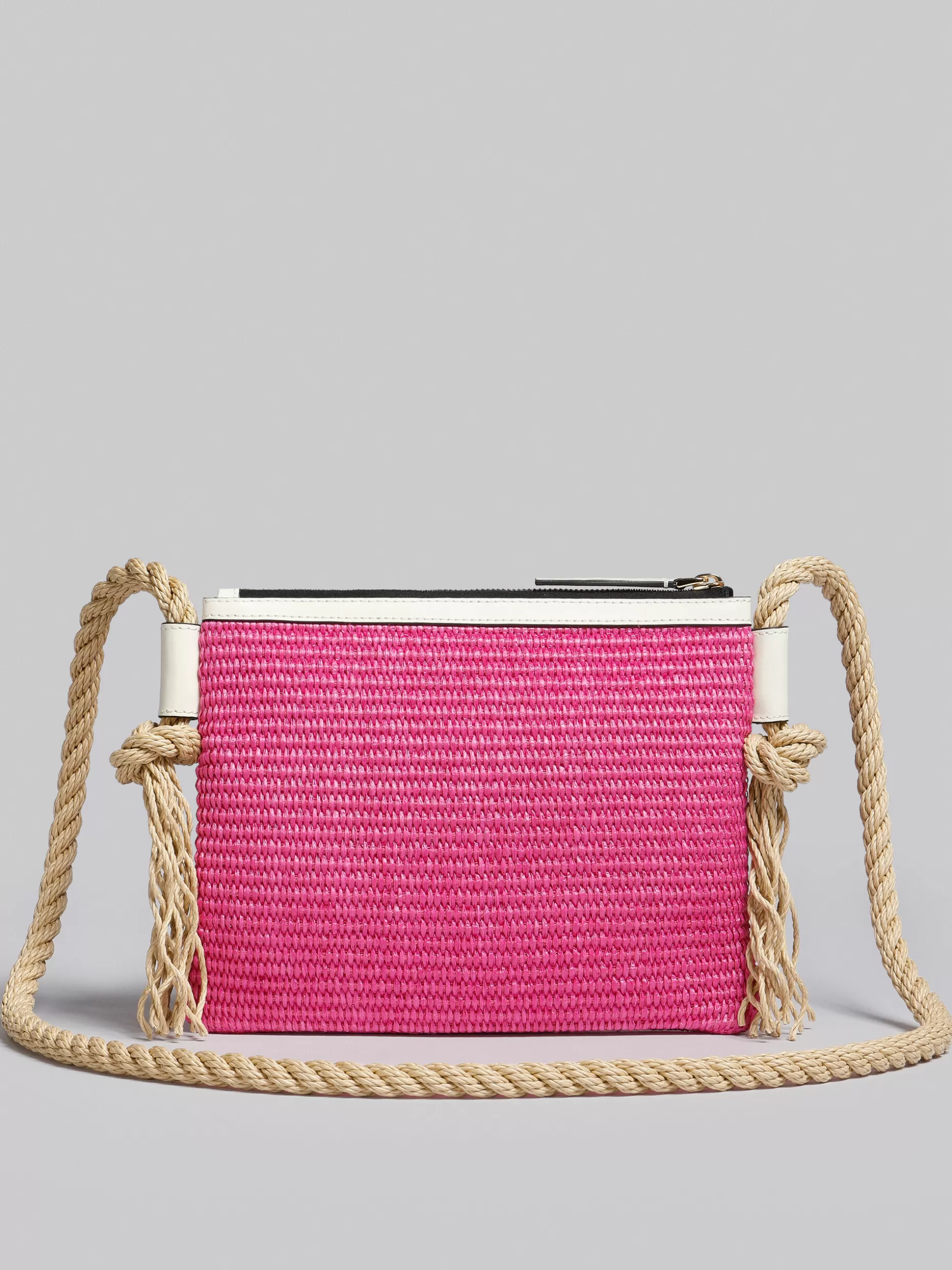 Women Marni X No Vacancy Inn - Marcel Zip Pouch In Pink Raffia With White Trims