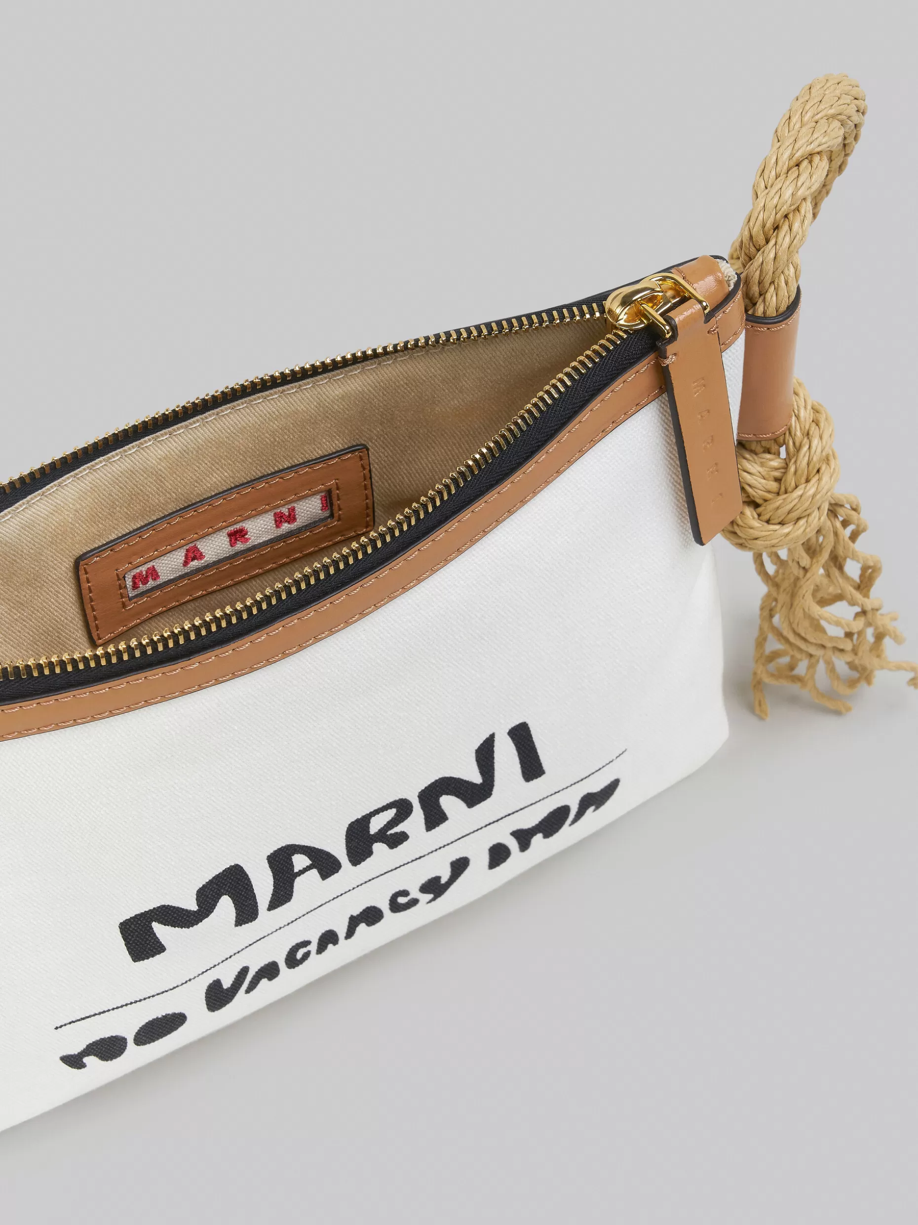 Women Marni X No Vacancy Inn - Marcel Zip Pouch In White Canvas With Beige Trims