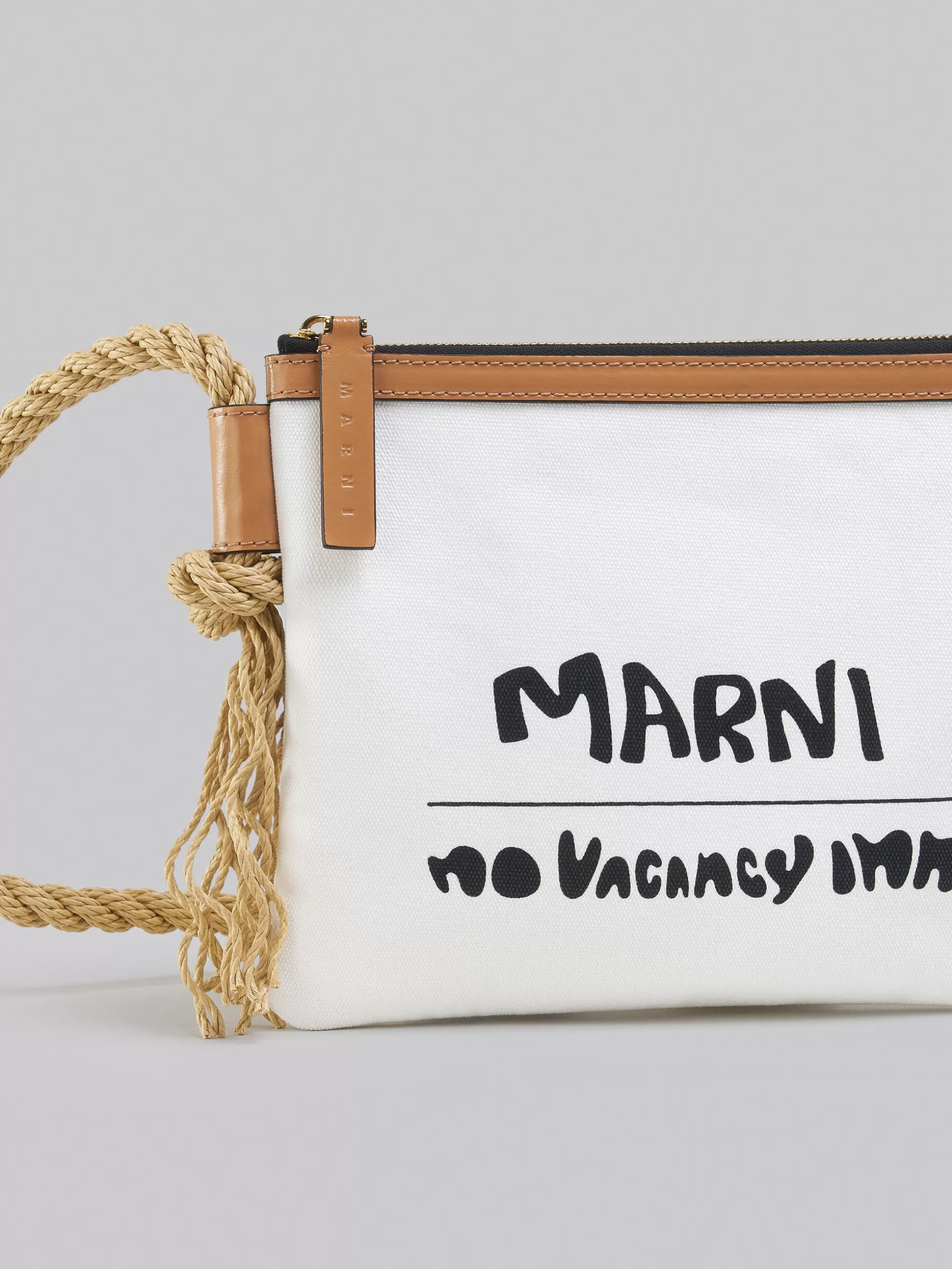 Women Marni X No Vacancy Inn - Marcel Zip Pouch In White Canvas With Beige Trims