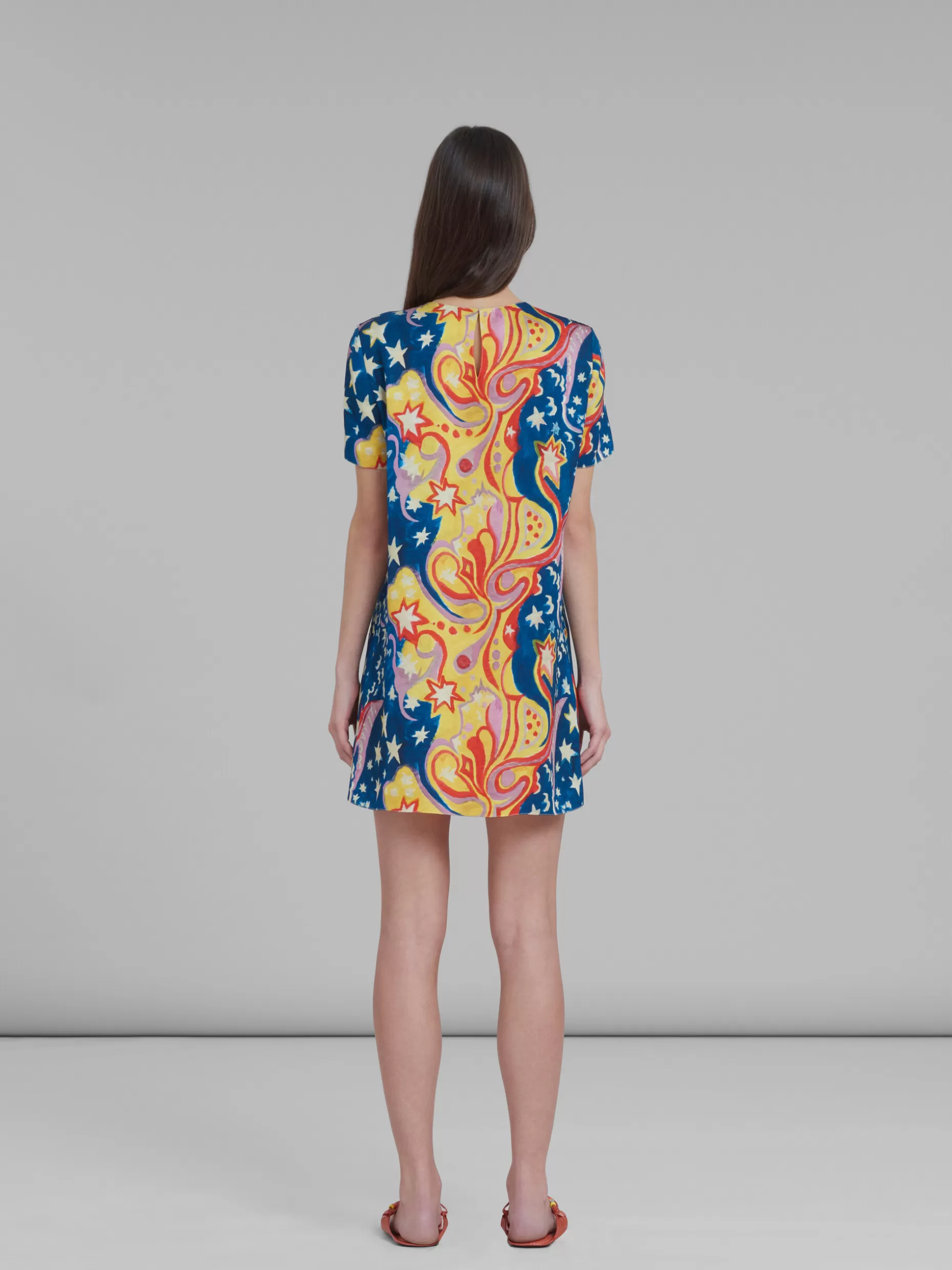 Women Marni X No Vacancy Inn - Multicolor Satin Short Dress With Galactic Paradise Print