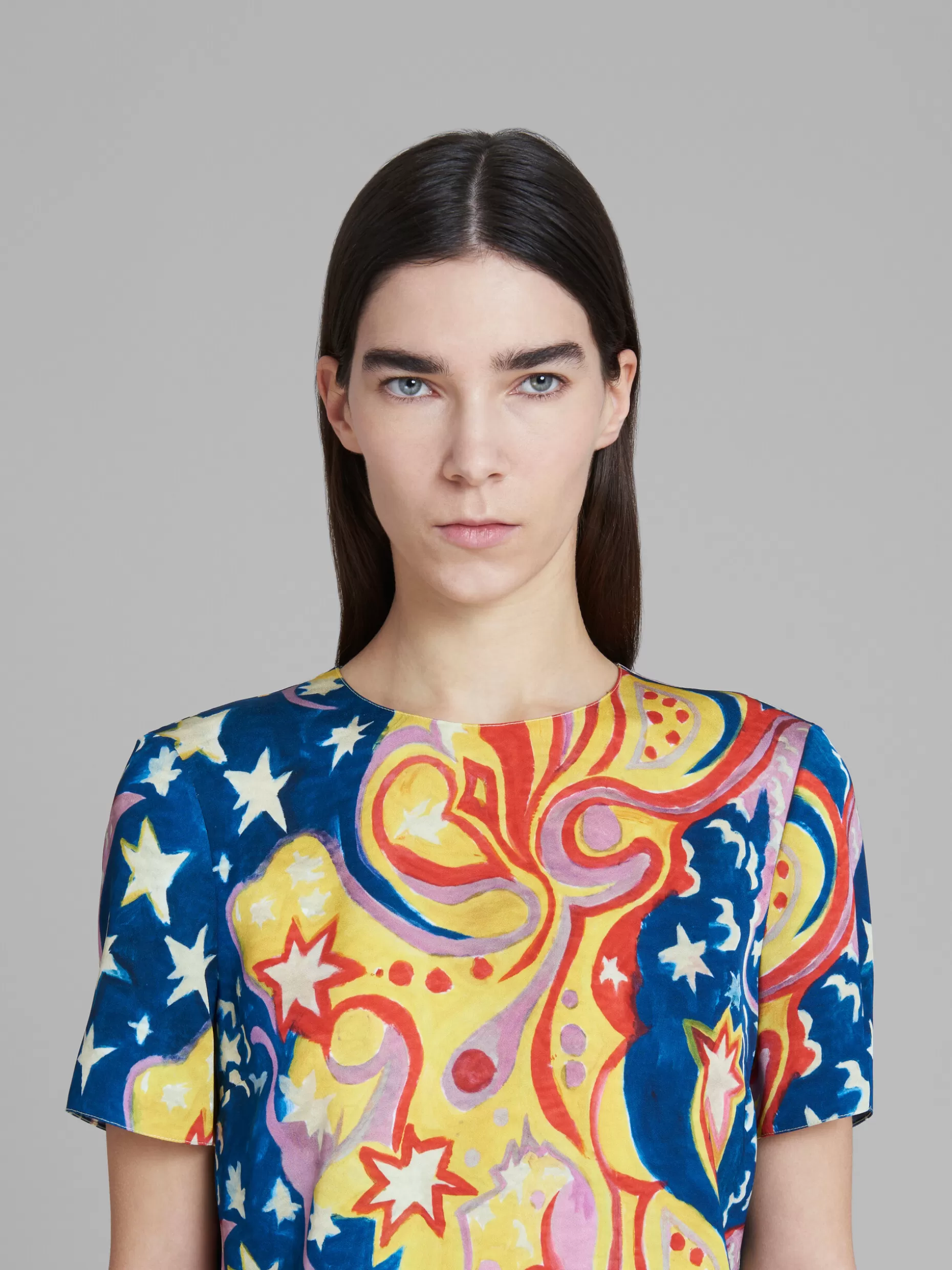 Women Marni X No Vacancy Inn - Multicolor Satin Short Dress With Galactic Paradise Print