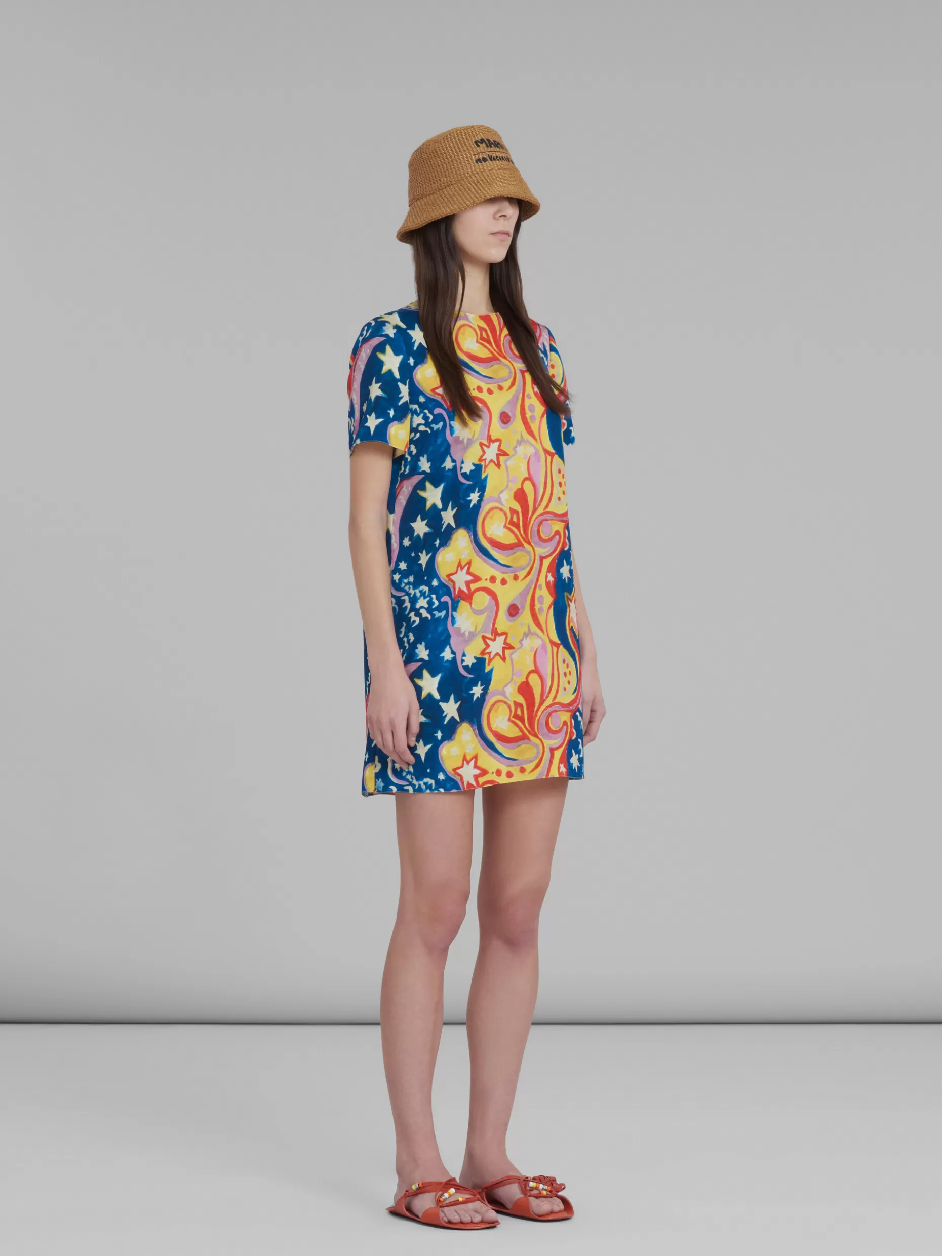 Women Marni X No Vacancy Inn - Multicolor Satin Short Dress With Galactic Paradise Print