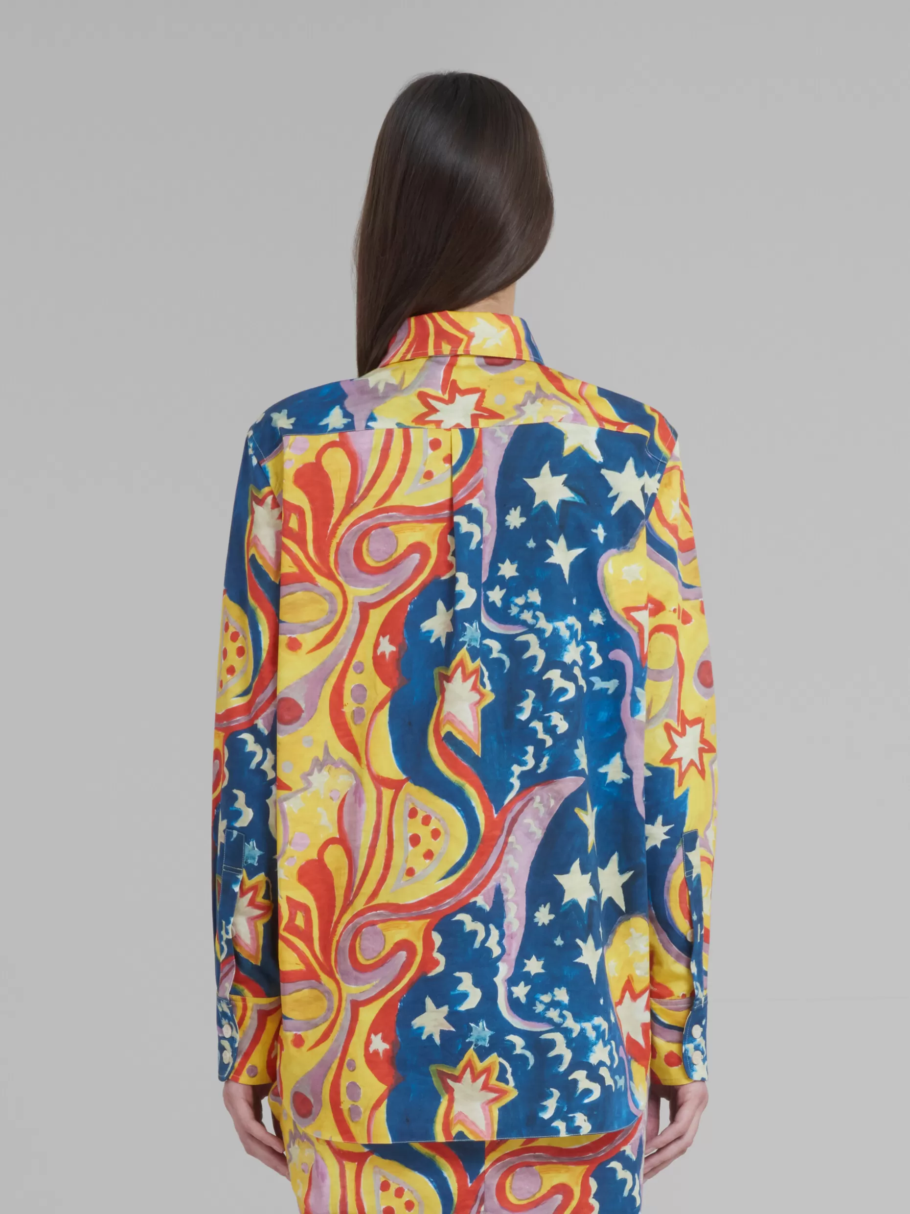 Women Marni X No Vacancy Inn - Multicolored Cotton Satin Shirt With Galactic Paradise Print