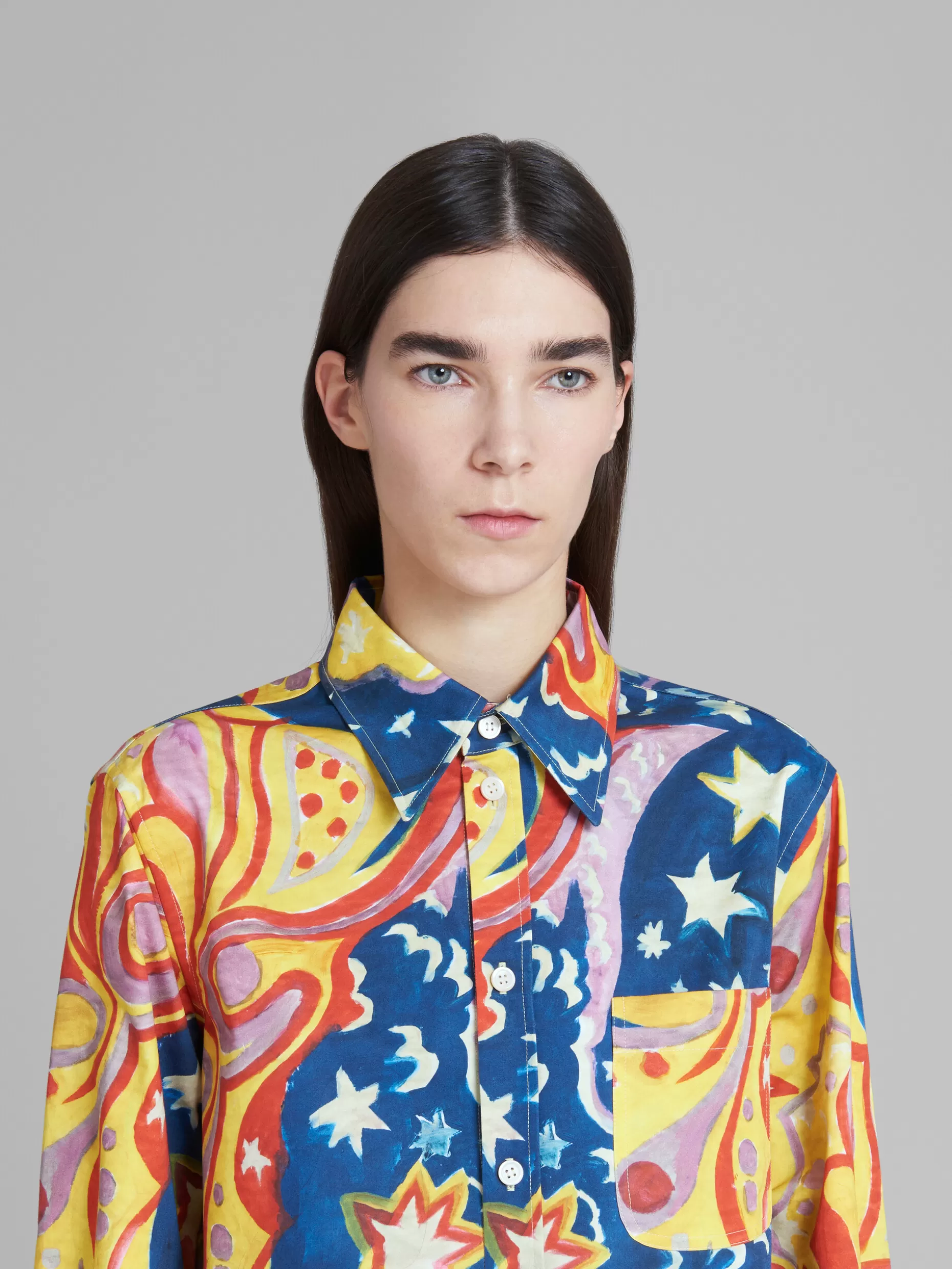 Women Marni X No Vacancy Inn - Multicolored Cotton Satin Shirt With Galactic Paradise Print