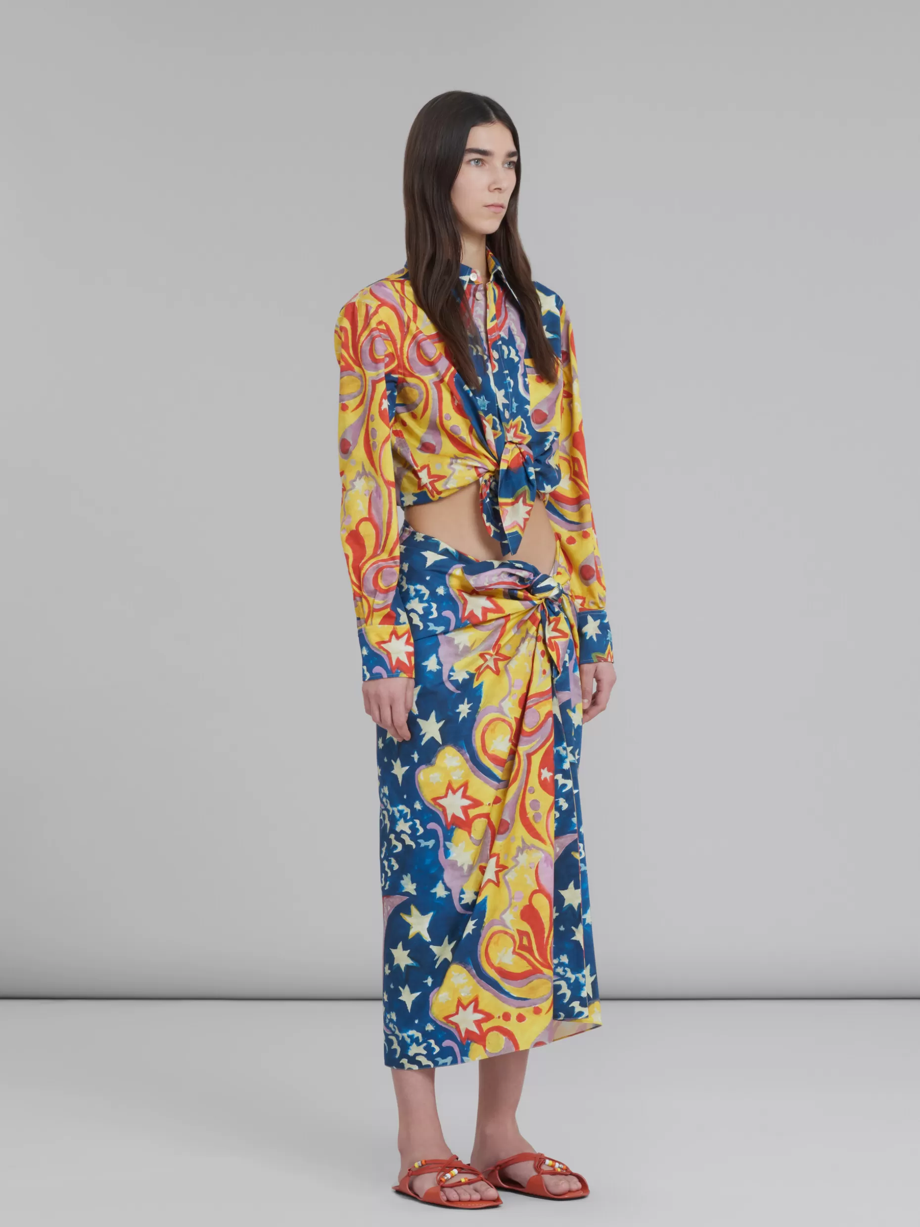 Women Marni X No Vacancy Inn - Multicolored Cotton Satin Shirt With Galactic Paradise Print
