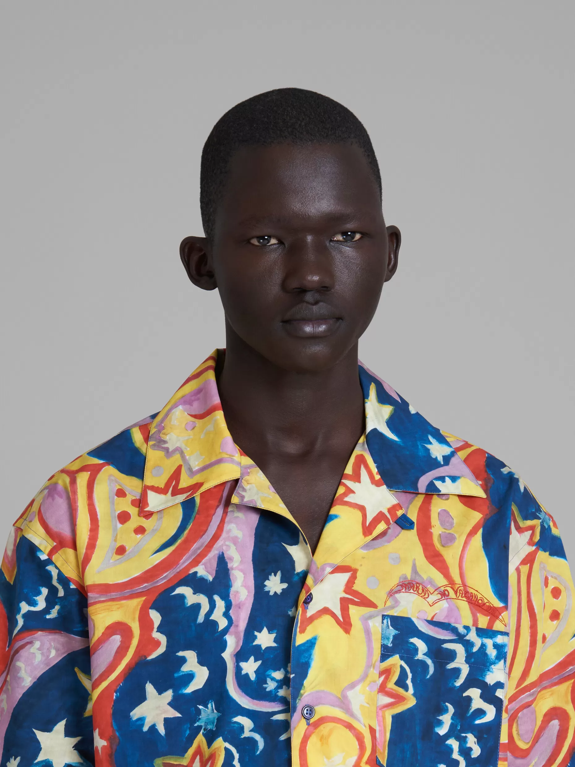 Men Marni X No Vacancy Inn - Poplin Bowling Shirt With Galactic Paradise Print.