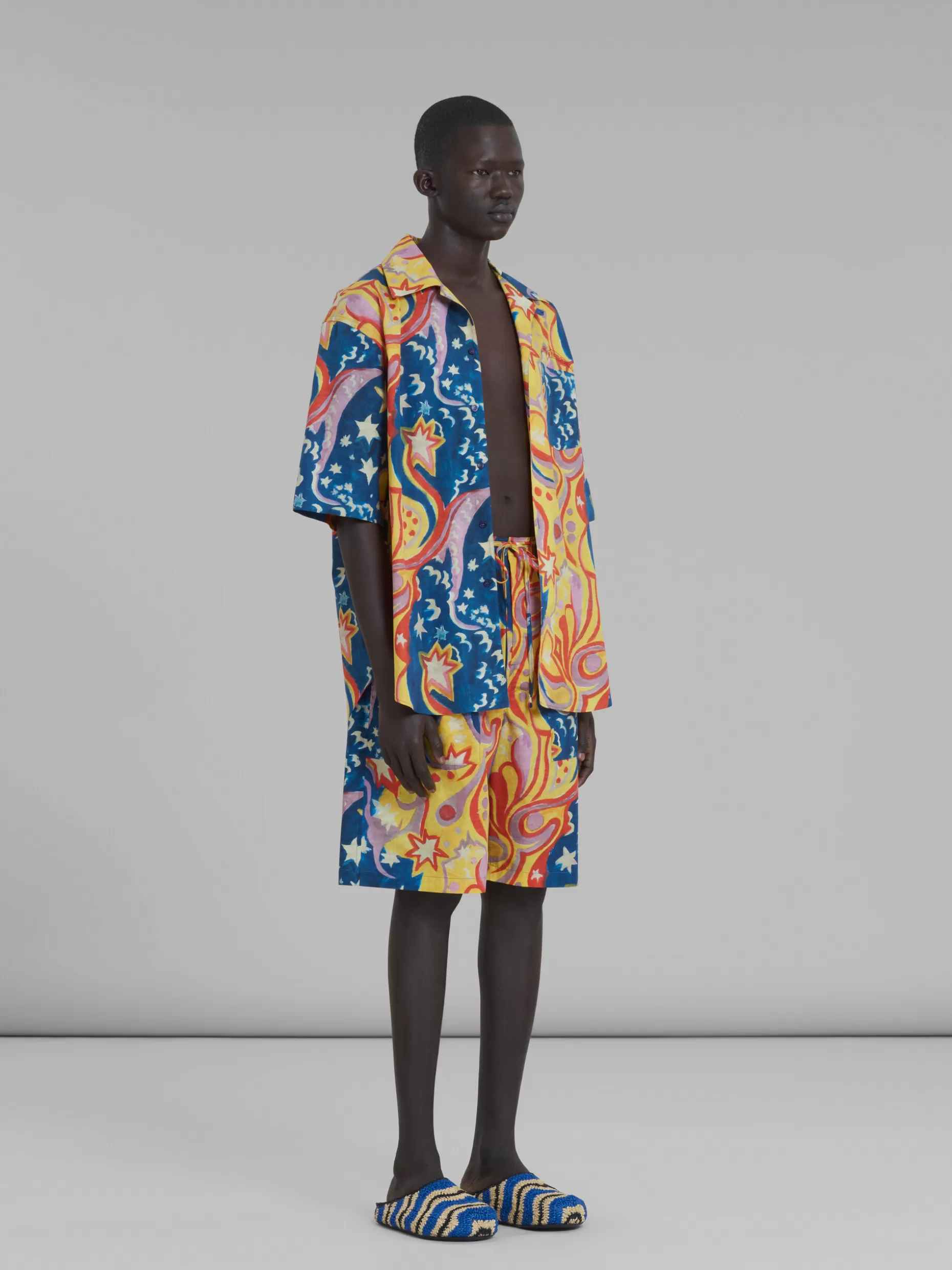 Men Marni X No Vacancy Inn - Poplin Bowling Shirt With Galactic Paradise Print.