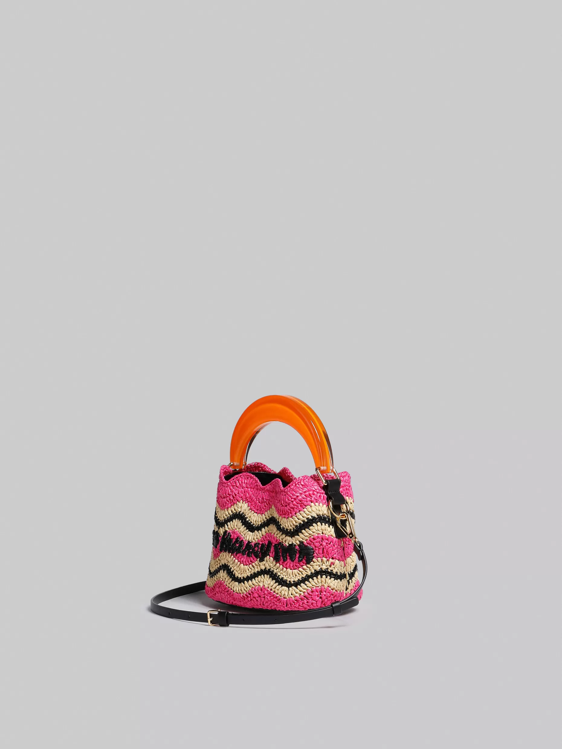 Women Marni X No Vacancy Inn - Venice Mini Bucket In Fuchsia Crochet Raffia