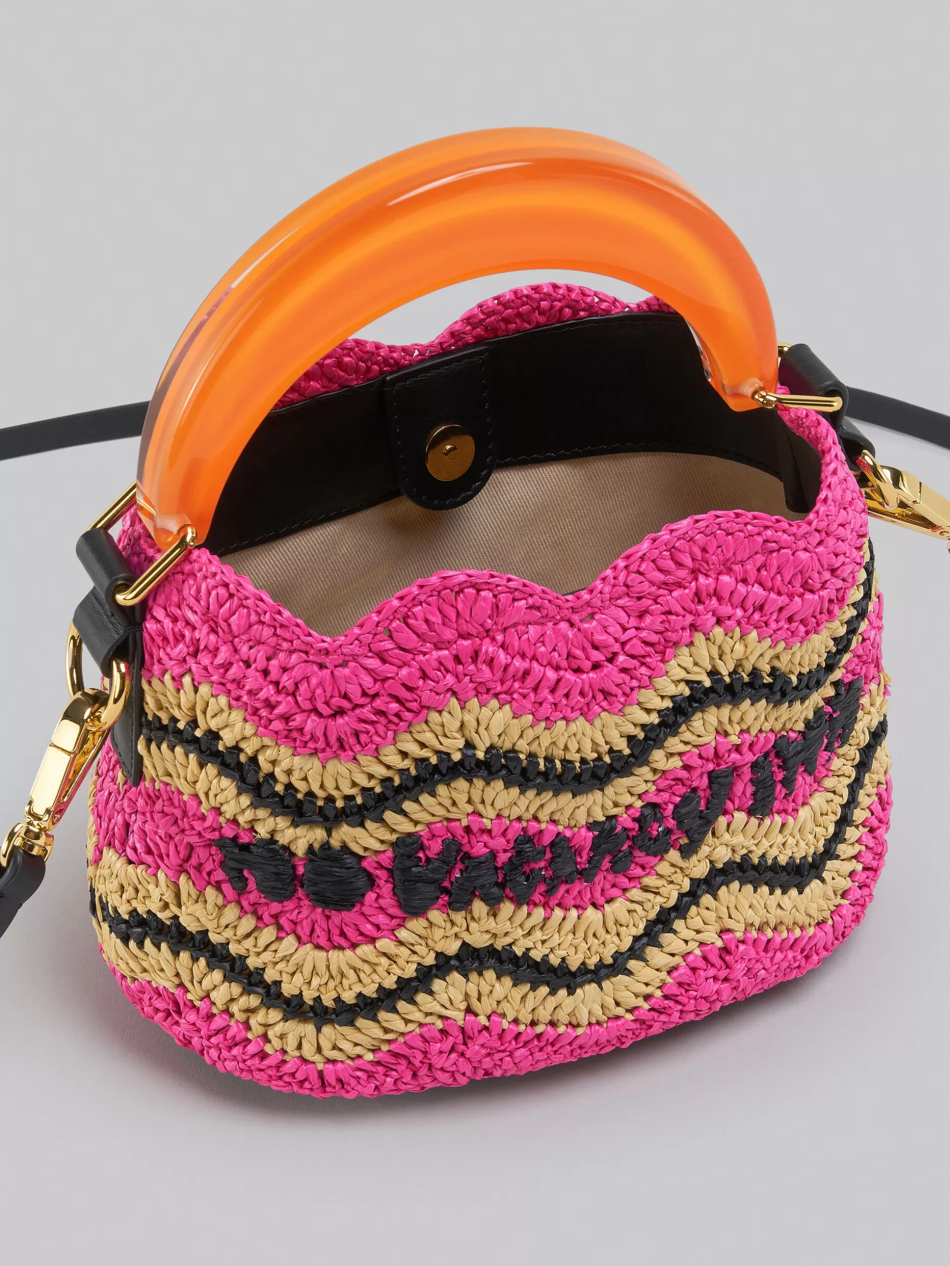Women Marni X No Vacancy Inn - Venice Mini Bucket In Fuchsia Crochet Raffia