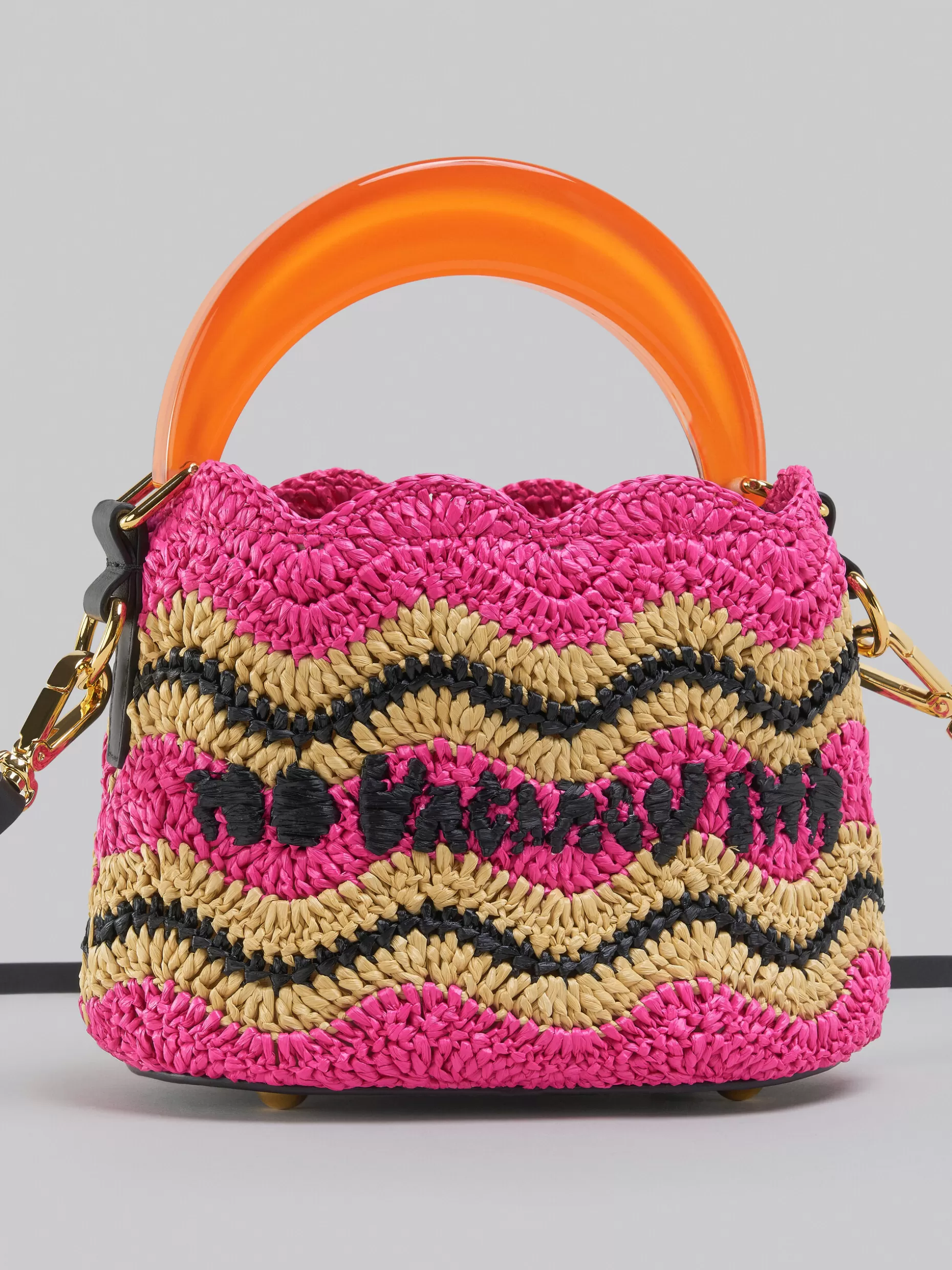 Women Marni X No Vacancy Inn - Venice Mini Bucket In Fuchsia Crochet Raffia