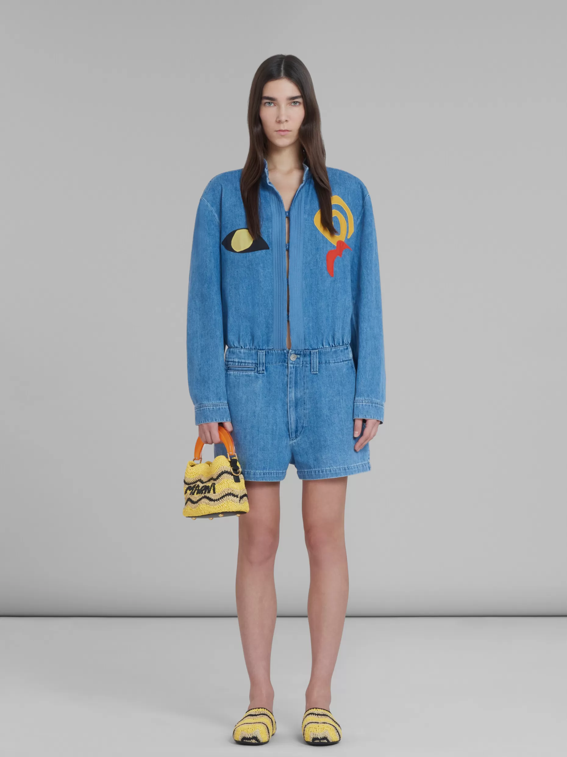 Women Marni X No Vacancy Inn - Venice Mini Bucket In Yellow Crochet Raffia