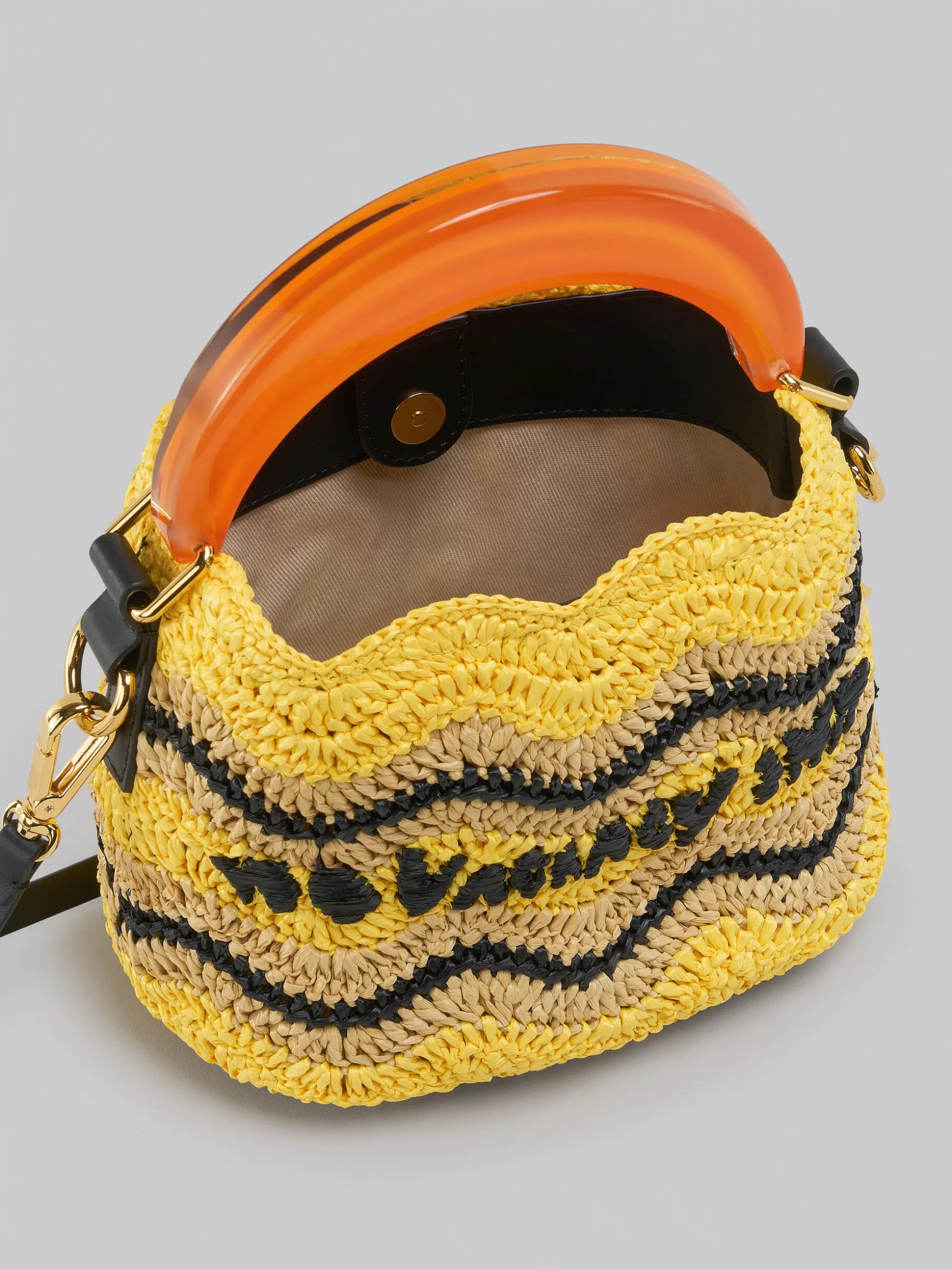 Women Marni X No Vacancy Inn - Venice Mini Bucket In Yellow Crochet Raffia