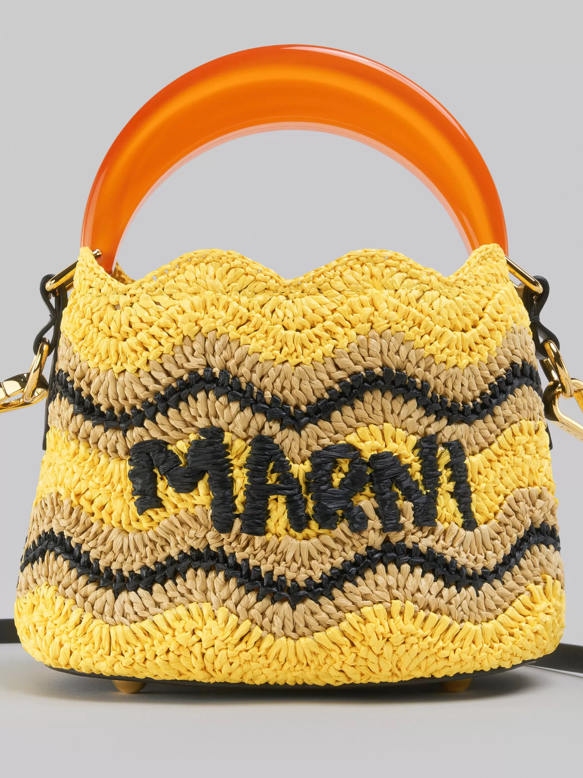 Women Marni X No Vacancy Inn - Venice Mini Bucket In Yellow Crochet Raffia