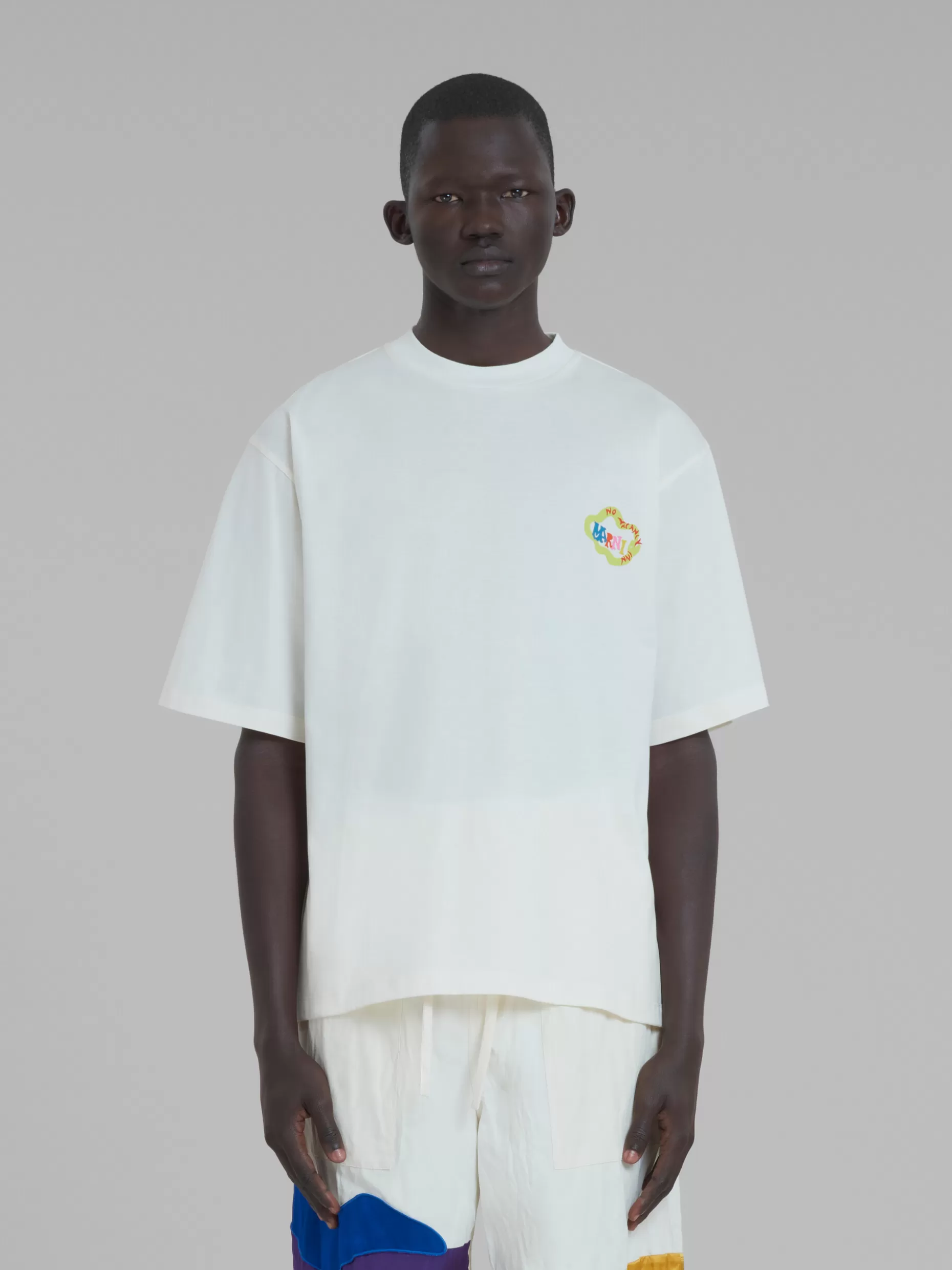 Men Marni X No Vacancy Inn - White T-Shirt In Bio Cotton Jersey With Snake Logo Print