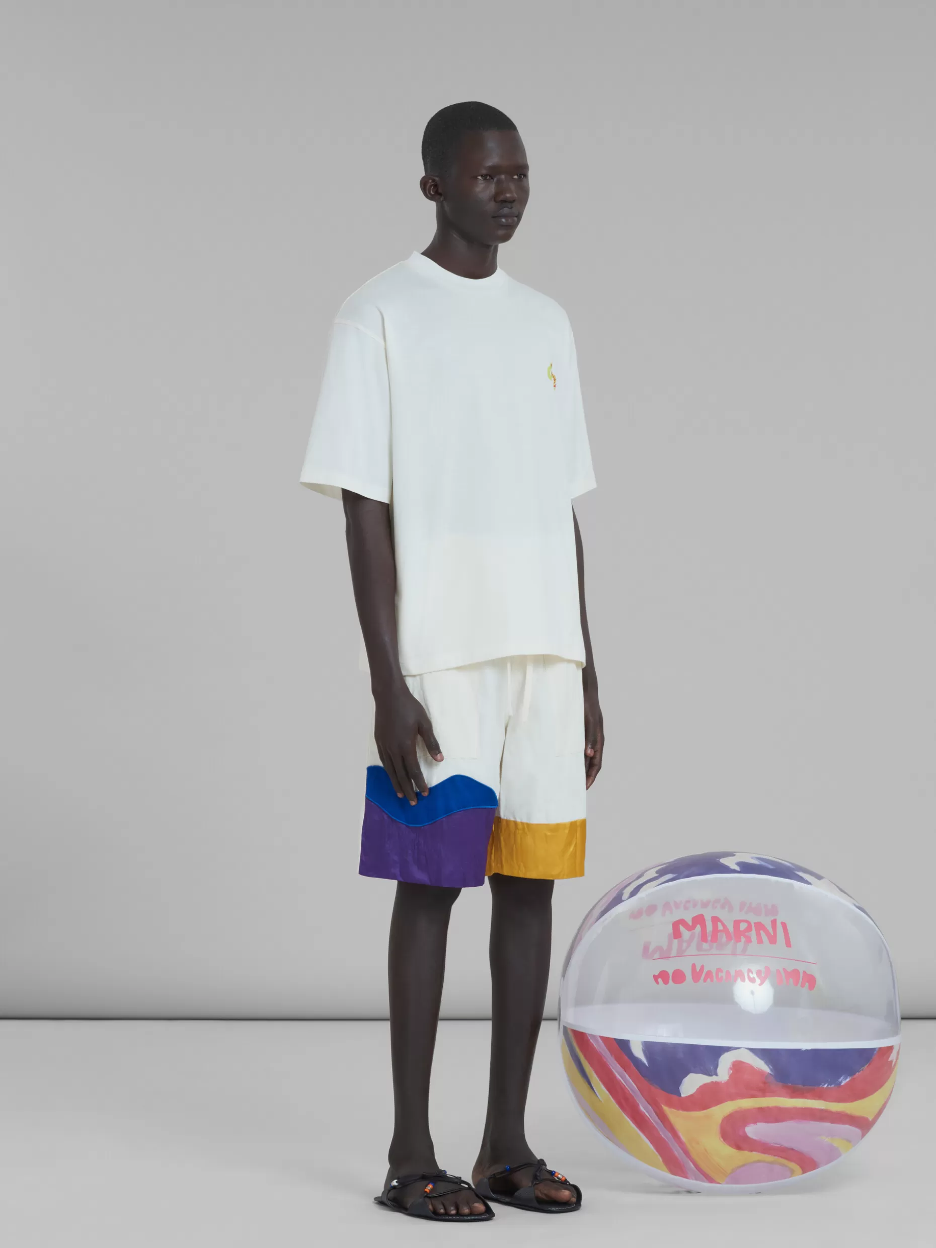 Men Marni X No Vacancy Inn - White T-Shirt In Bio Cotton Jersey With Snake Logo Print